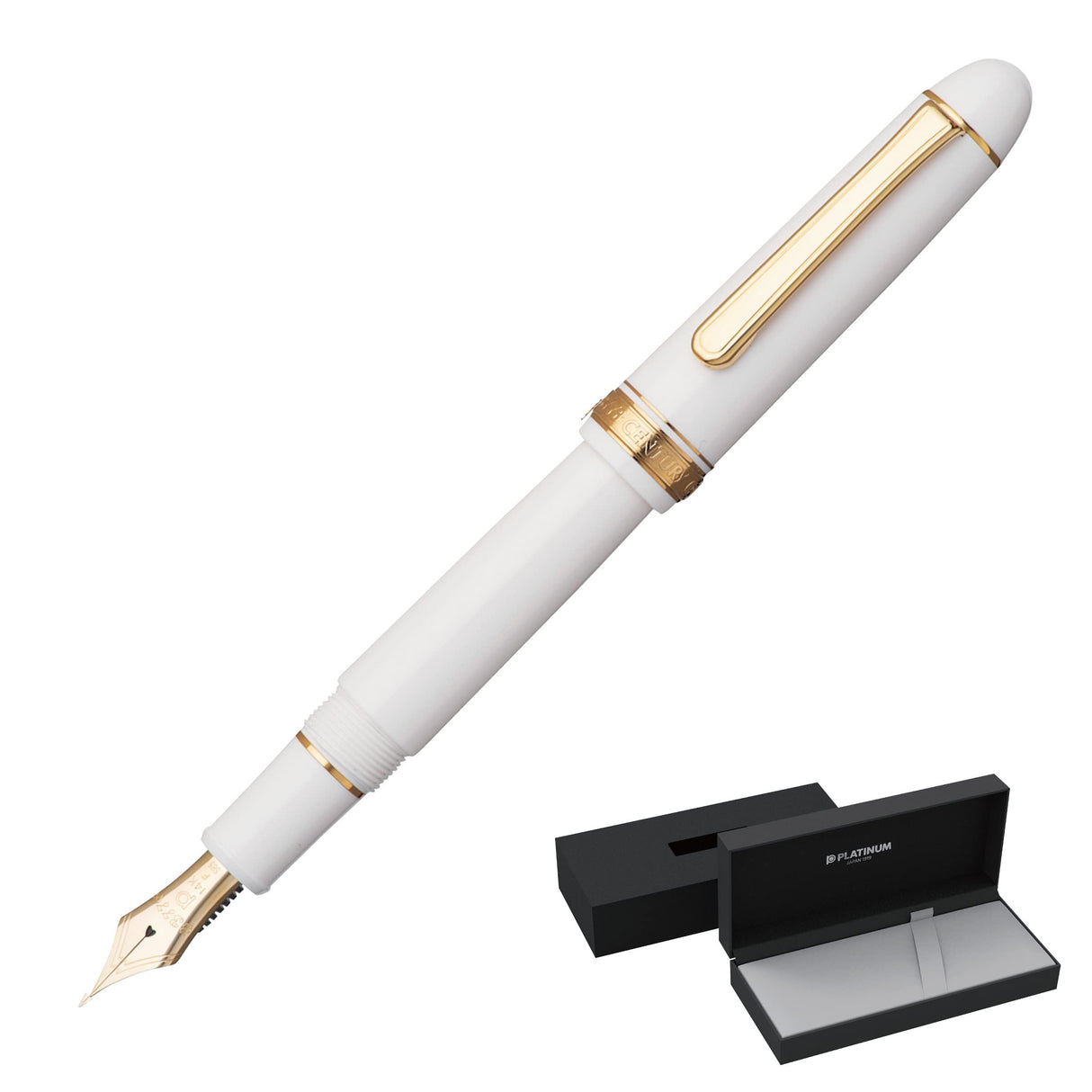 PLATINUM Pluma estilográfica japonesa # 3776 Century Gold Trim Chenonceau White F/blanco/0,28 – 0,34 mm/hecha a mano/pluma de oro de 14 quilates con caja de regalo/pluma estilográfica