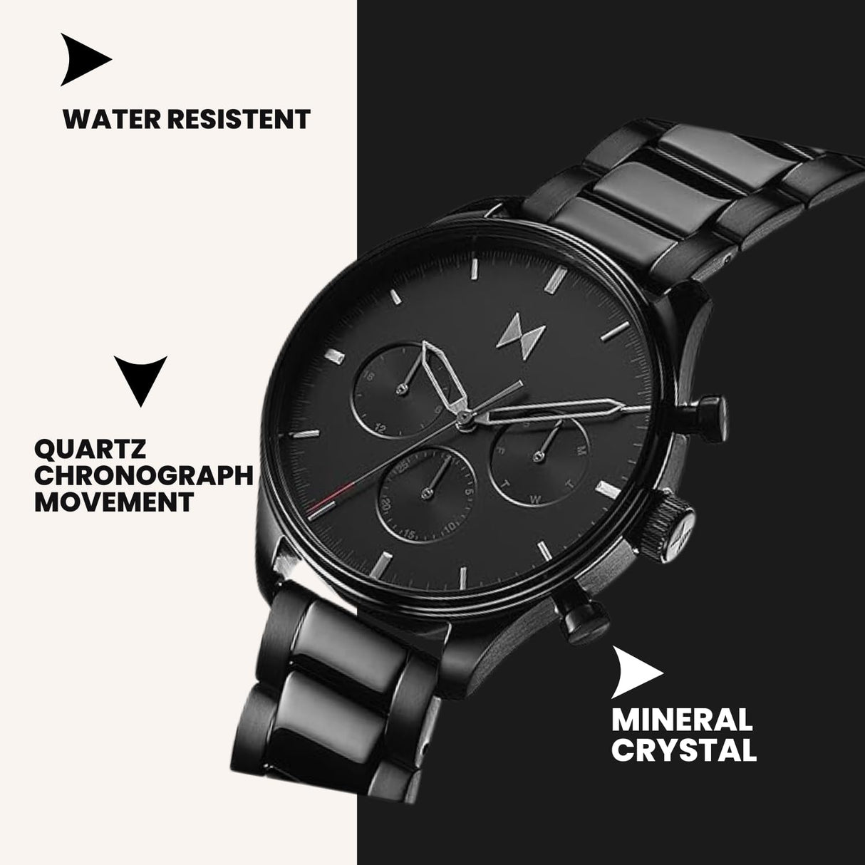 MVMT Reloj Analógico de Cuarzo Multifunción para Hombre con Correa de Acero Inoxidable Negra - 28000232-D