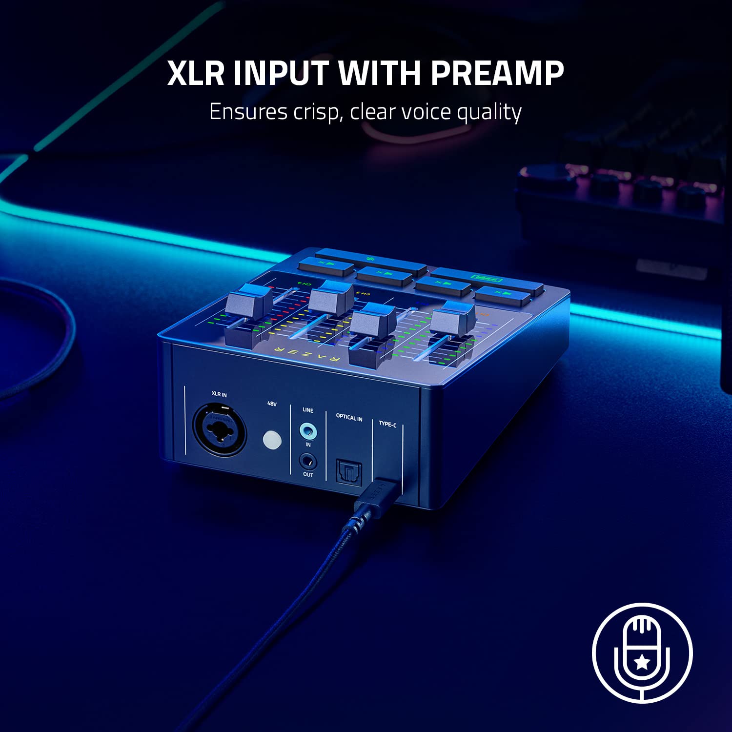 Razer Audio Mixer - Mezclador de audio para streaming (Mezclador de audio analógico, interfaz de 4 canales con botones de silencio, entrada XLR con preamplificador, Plug and Play) Negro