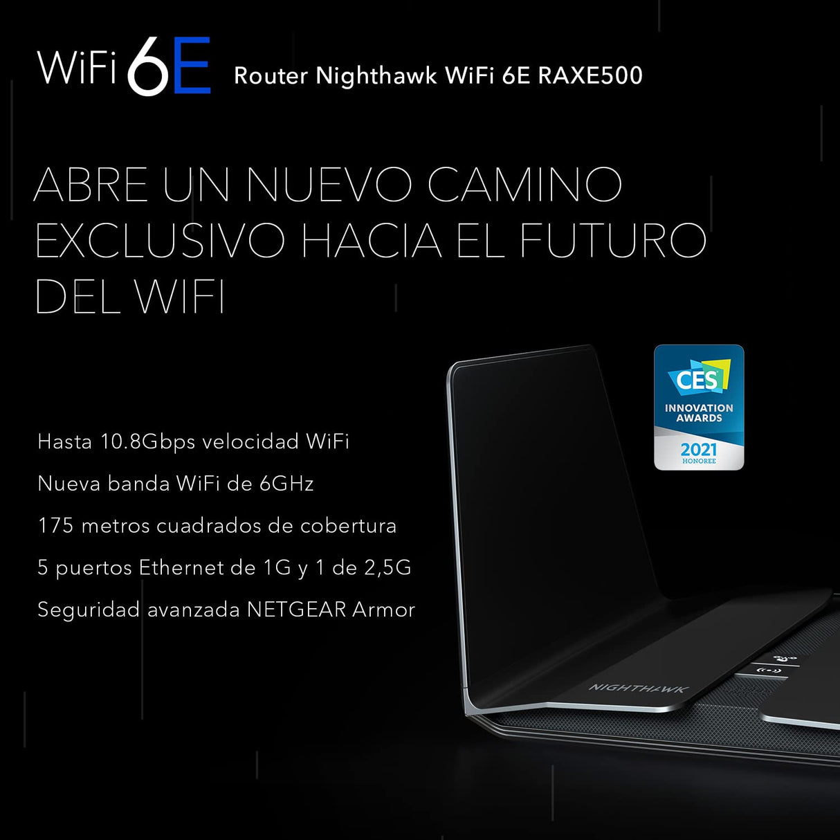 NETGEAR Nighthawk Router WiFi 6E de 12 canales RAXE500 - Velocidad inalámbrica tribanda AXE11000 (hasta 10,8 Gbps) - Nueva banda de 6 GHz - Cobertura de 500 m2