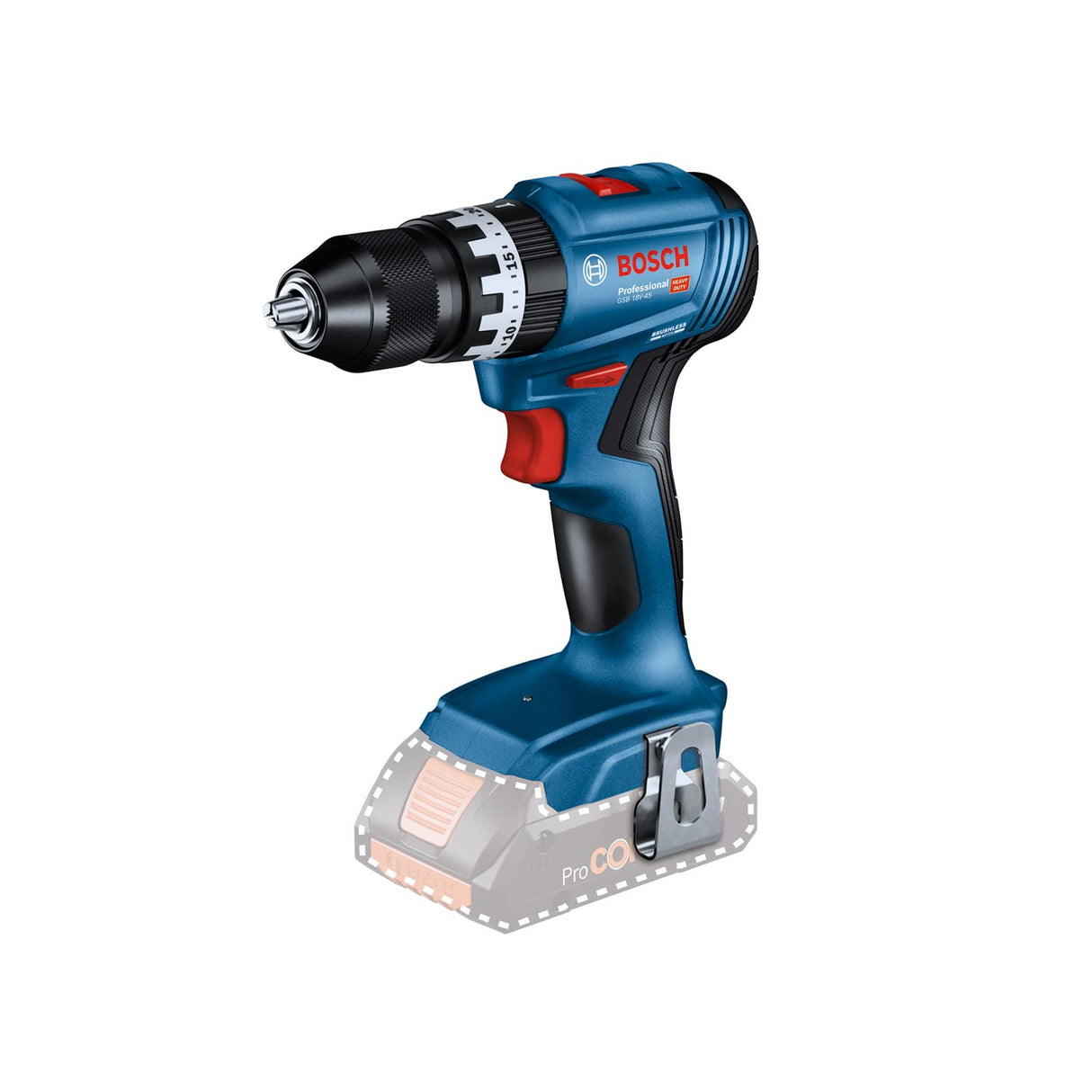 Bosch Professional 18V System GSB 18V-45 - Taladro percutor a batería (45 Nm, 1900 rpm, sin batería, en caja), Azul