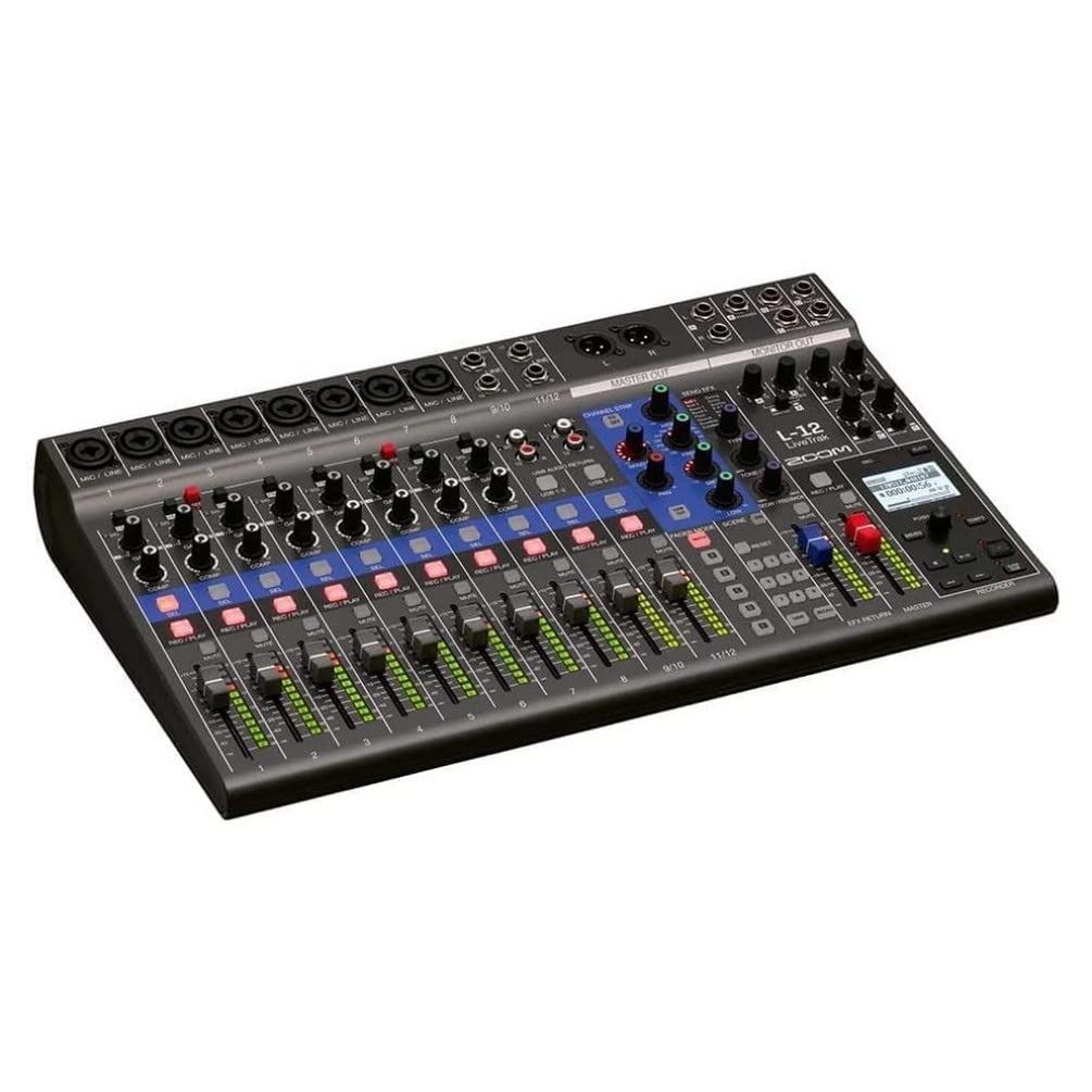 Zoom LiveTrack L-12 Mixer digital & grabador multipista, para música, podcasting y más, 12 entradas/14 canales de grabación en SD, interface de audio 14-in/4-out, 5 salidas de auriculares