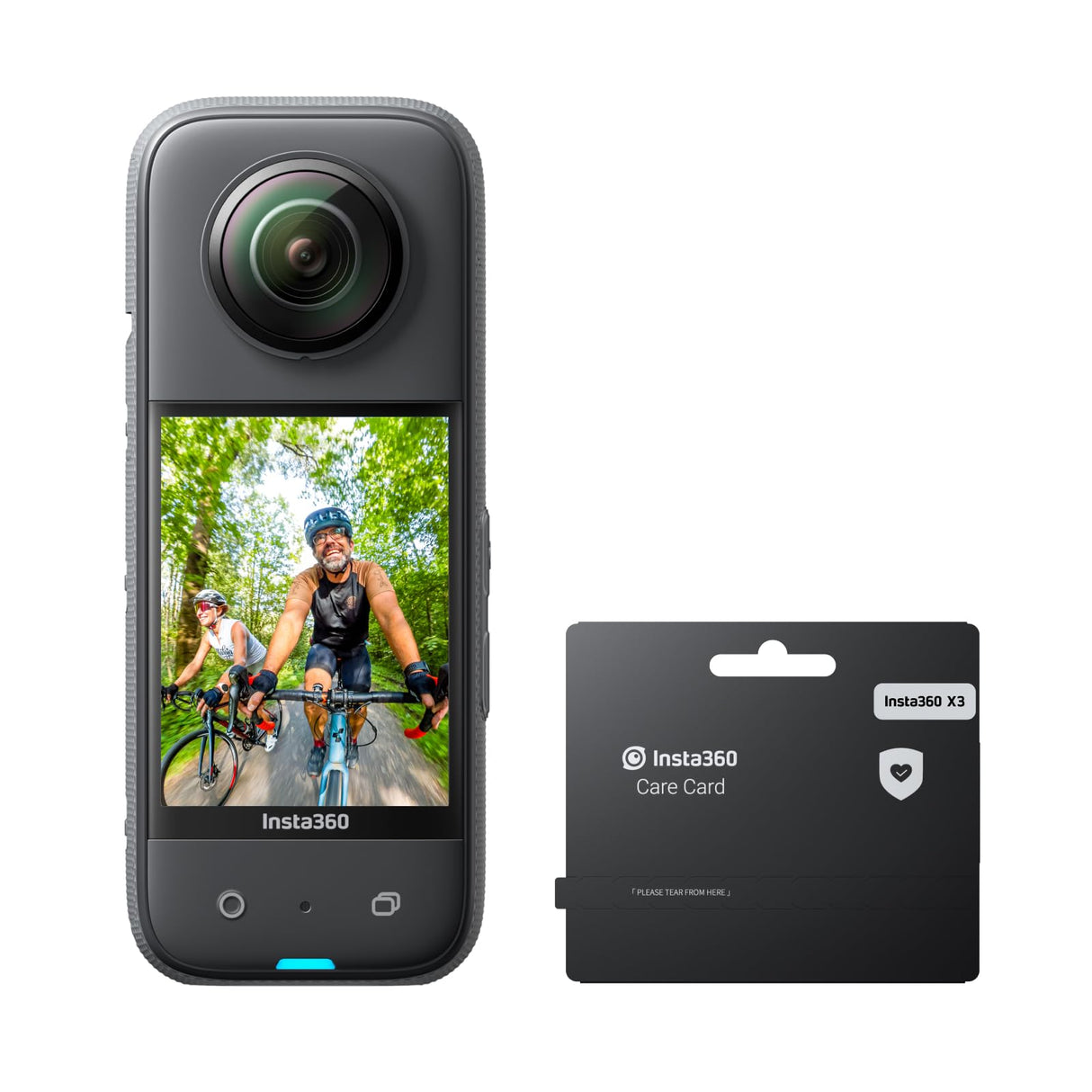 Insta360 X3 con Certificado de garantía Care - Action CAM 360 Impermeable con sensores 1/2" de 48 MP, vídeo Active HDR 360 de 5,7 K, Foto 360 de 72 MP, Objetivo único 4K, Modo Selfie 60 fps