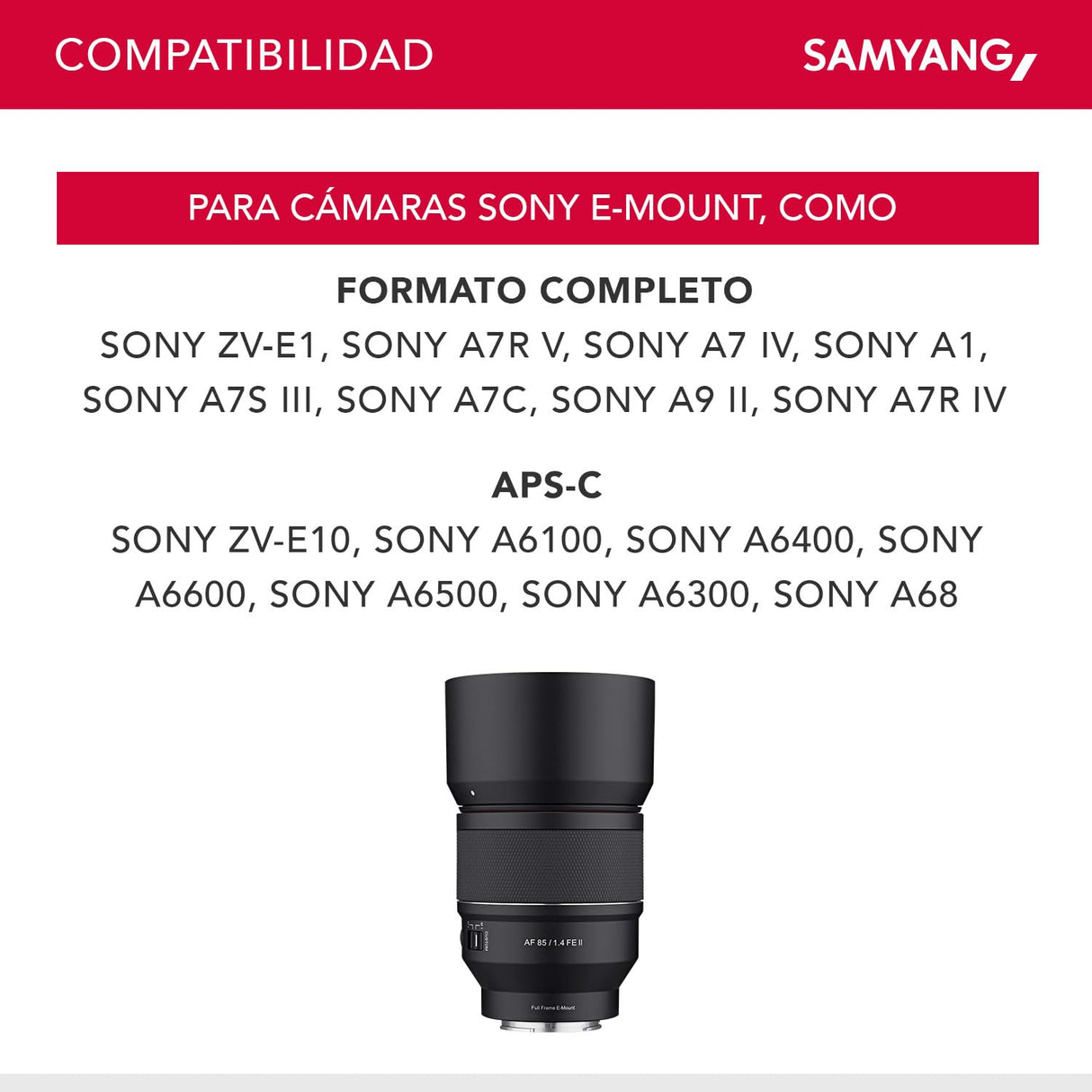 Samyang AF 85mm F1.4 II FE para Sony E - lente de retrato APS-C y formato completo con enfoque automático distancia focal fija para cámaras sin espejo con sistema Sony E Mount