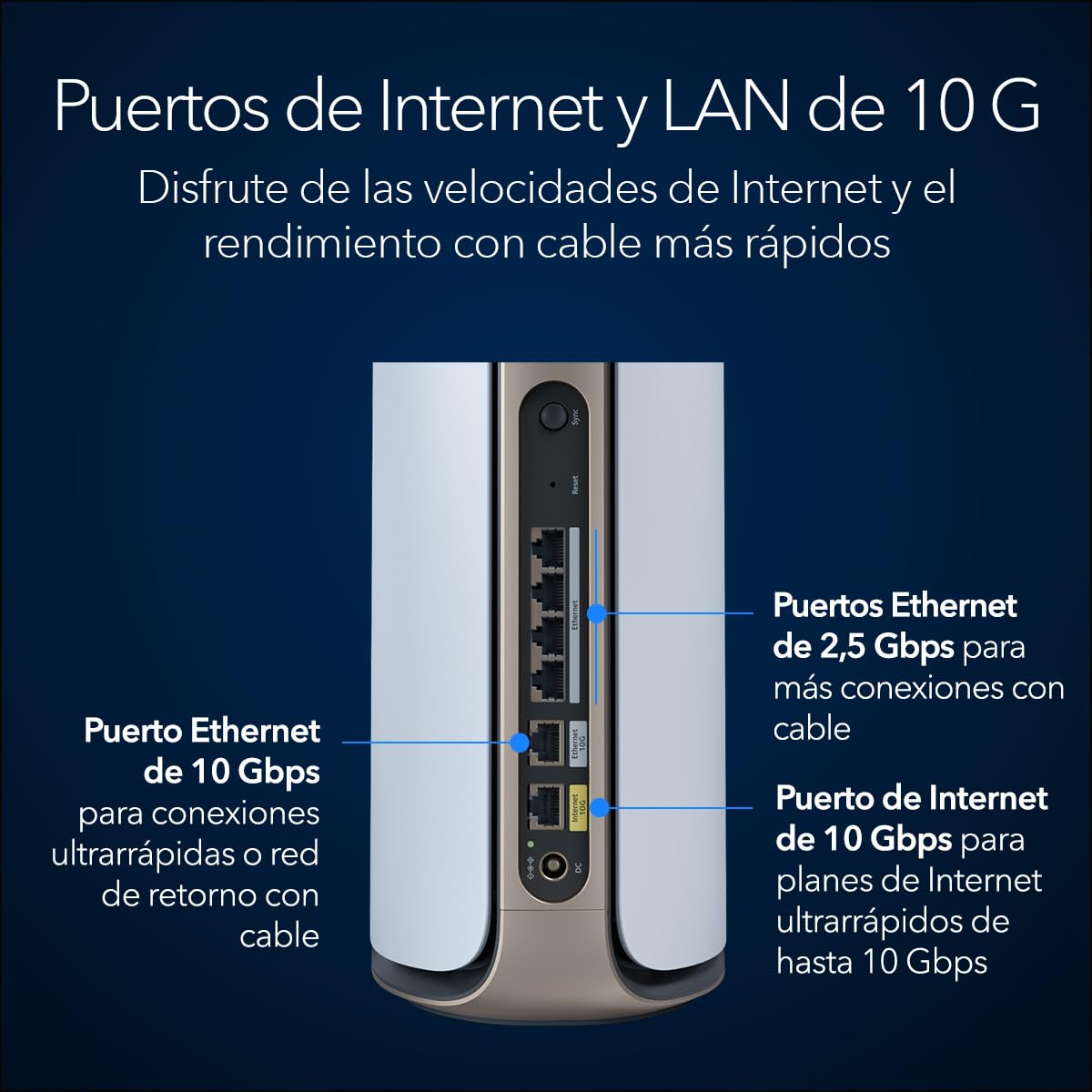 NETGEAR Orbi Mesh WiFi 7 de Banda cuádruple Orbi Serie 970 (RBE973S)|Router + 2 satélites|Cobertura de hasta 660 m2|200 Dispositivos|Puerto de Internet de 10 G, BE27000 ( 27 Gbps)