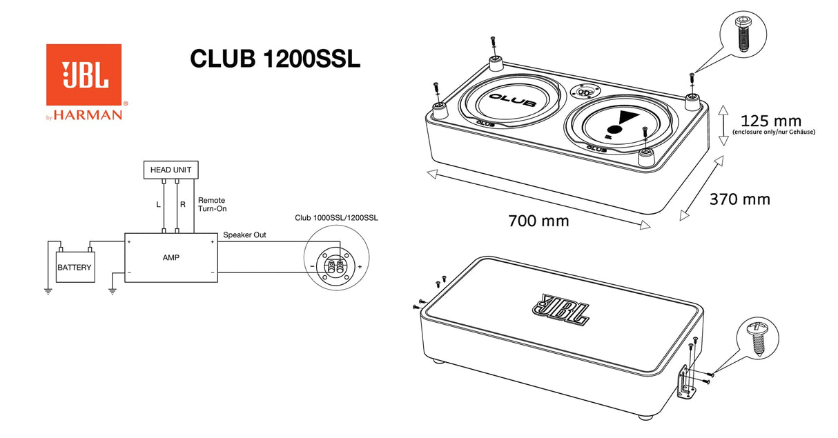 JBL Club 1200SSL - Subwoofer pasivo de 12 Pulgadas, Carcasa Plana Cerrada con Membrana pasiva, Robusto y Ahorra Espacio, 1200 W, subwoofer pasivo con Controlador de Aluminio para Graves precisos
