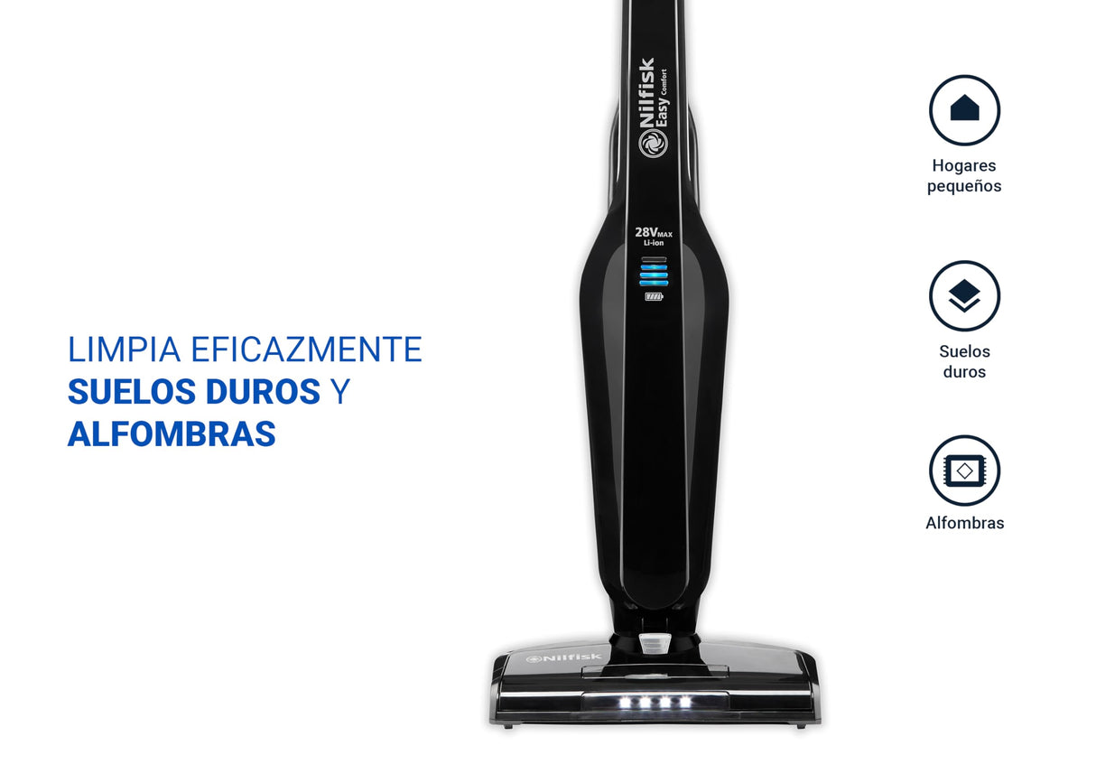 Nilfisk Aspirador de escoba y de mano Easy 2 en 1, sin bolsa, sin cable, recargable, 28 V, blanco