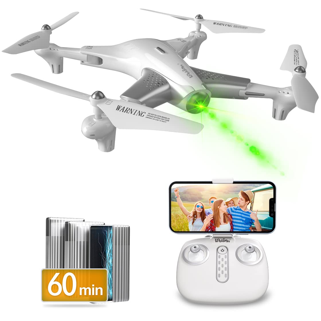 Loolinn | Dron Cuadricóptero con Cámara HD para Niños como Regalo- Tecnología de Posicionamiento de Flujo Óptico, Vuelo Estable, 60 Minutos de Tiempo de Vuelo, Tres Baterías (Regalo para los Niños)