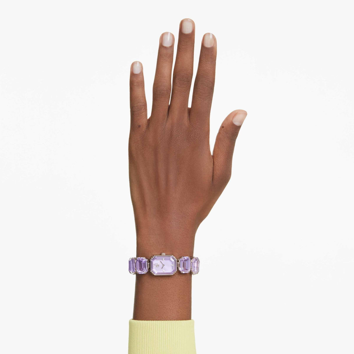 Swarovski Reloj, Pulsera con Corte Octogonal, Violeta, Acabado en Tono Dorado champán
