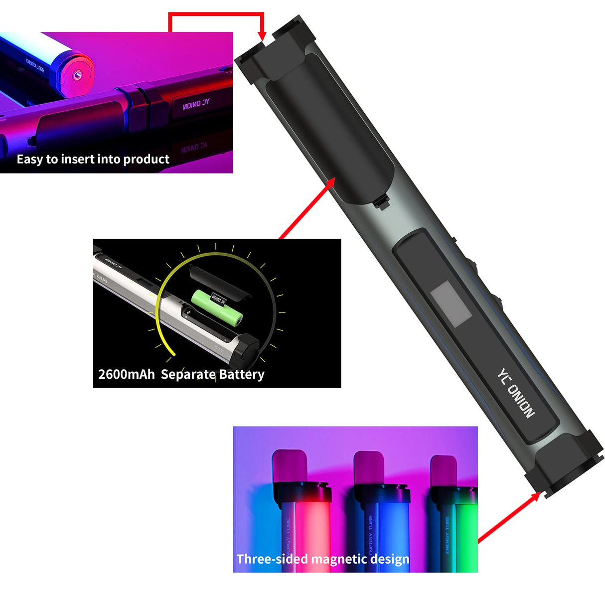 YC Onion LED iluminación de vídeo Bolsillo fotografía luz luz Fluorescente LED, con conexión de Control aplicación, CRI98 +, TLCI 98+, Color RGB 0-360, Temperatura de Color Ajustable 3200k-6200
