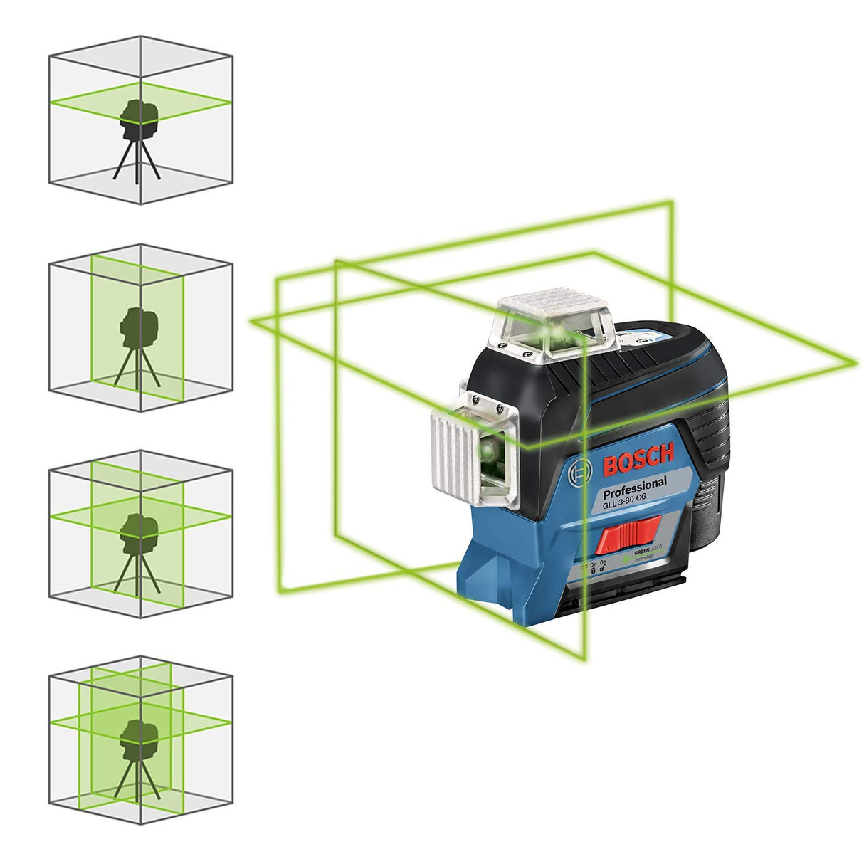 Bosch Professional 12V System nivel láser GLL 3-80 CG (2 baterías de 12 V, cargador, láser verde, función de aplicación, soporte, alcance: hasta 30 m, en L-BOXX) – Amazon Exclusive Set