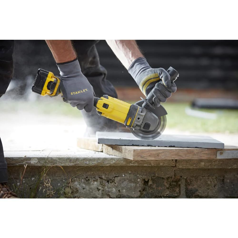 STANLEY FATMAX SFMCG400M2K-QW - Mini amoladora 18V, 125mm, Velocidad 8500 rpm, 1 maletín, 2 baterías 4Ah y 1 cargador 2Ah Gama FATMAX V20