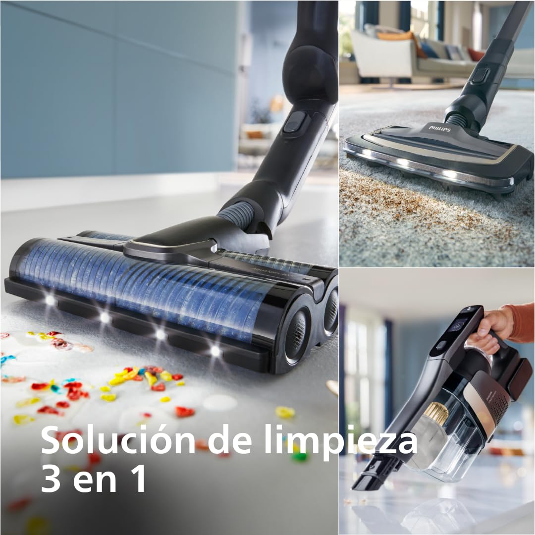 Philips AquaTrio 9000 Aspiradora & Limpiador Sin Cable – Todo-en-Uno para Polvo, Manchas, Líquidos y Dueños de Mascotas, Cepillos AquaSpin de Alta Velocidad, Sistema de Auto-Limpieza (XW9463/11)