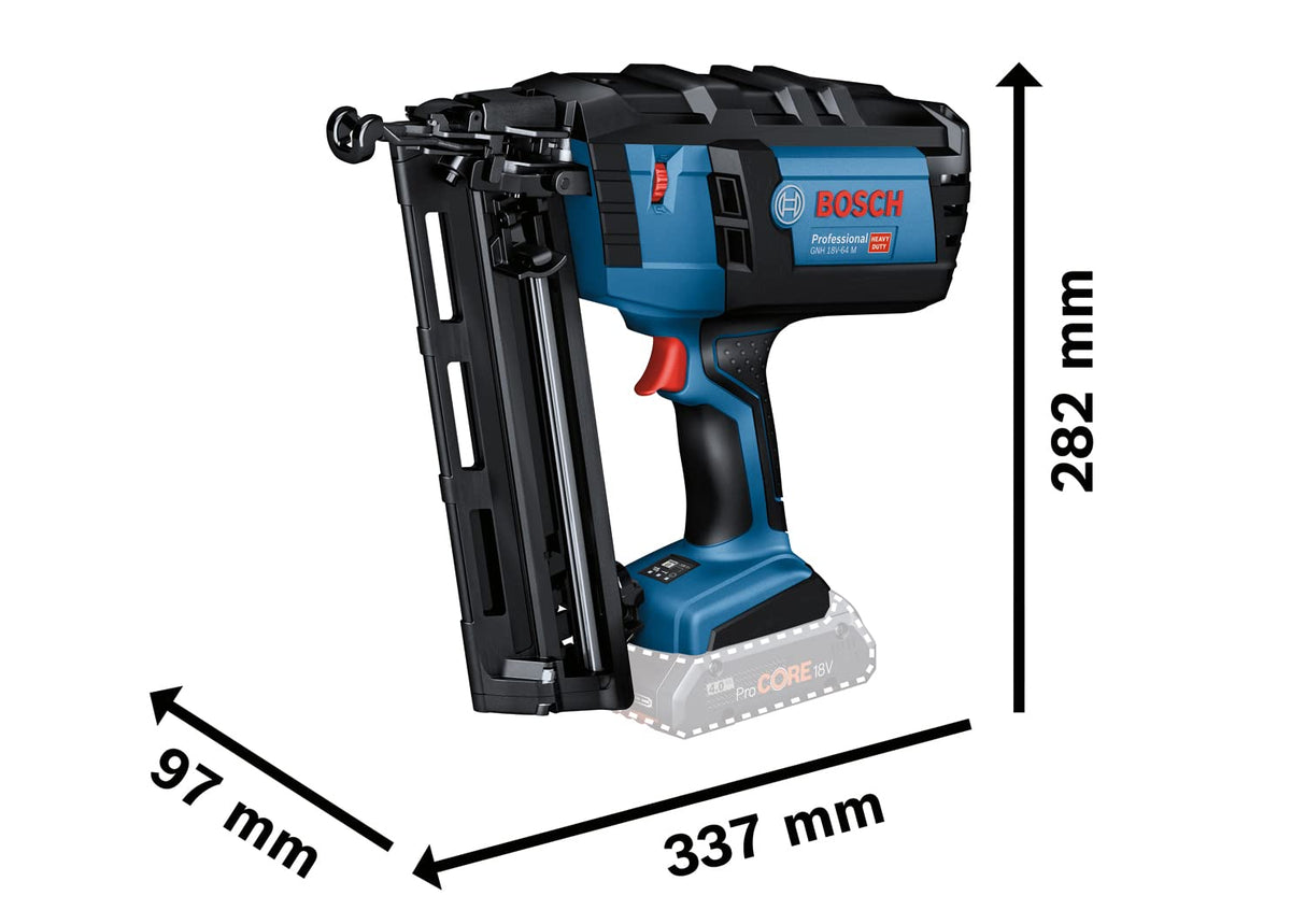 Bosch Professional 18V System GNH 18V-64 M - Clavadora a batería para madera (Ø máx. 1,6 mm, clavos 32/64 mm, modo contínuo, 2 baterías ProCORE x 4.0Ah, en L-BOXX)