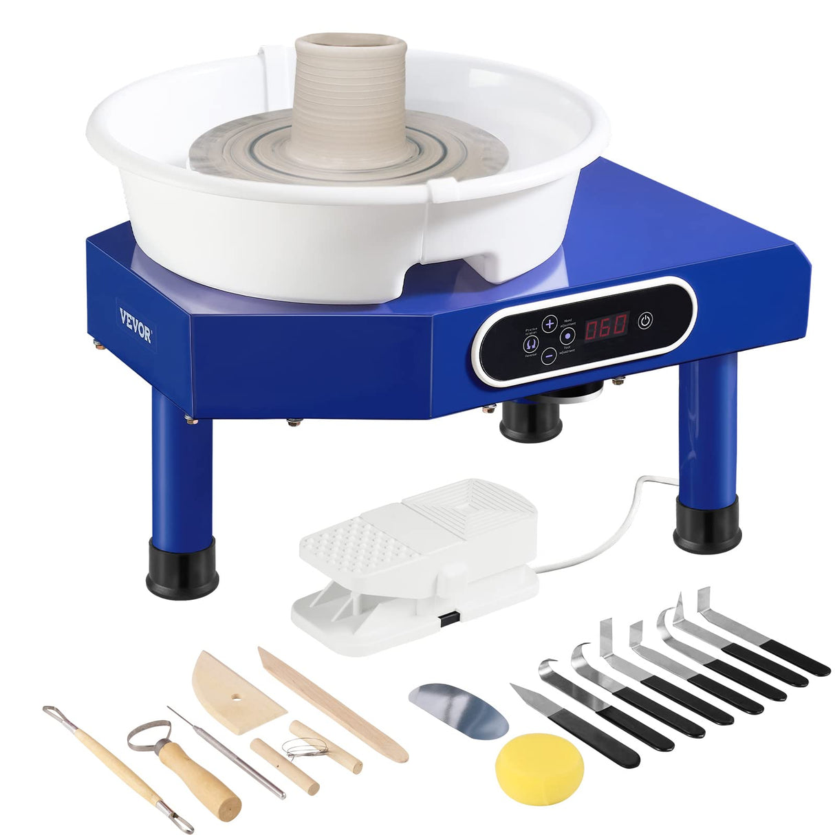 VEVOR Máquina de Rueda de Cerámica Eléctrica Diámetro de 25 cm Torno de Alfarero Eléctrico 350 W Máquina de Arcilla de Cerámica 0-300 rpm Carga Máxima de 8 kg con Pedal para Modelar Artesanía Cerámica