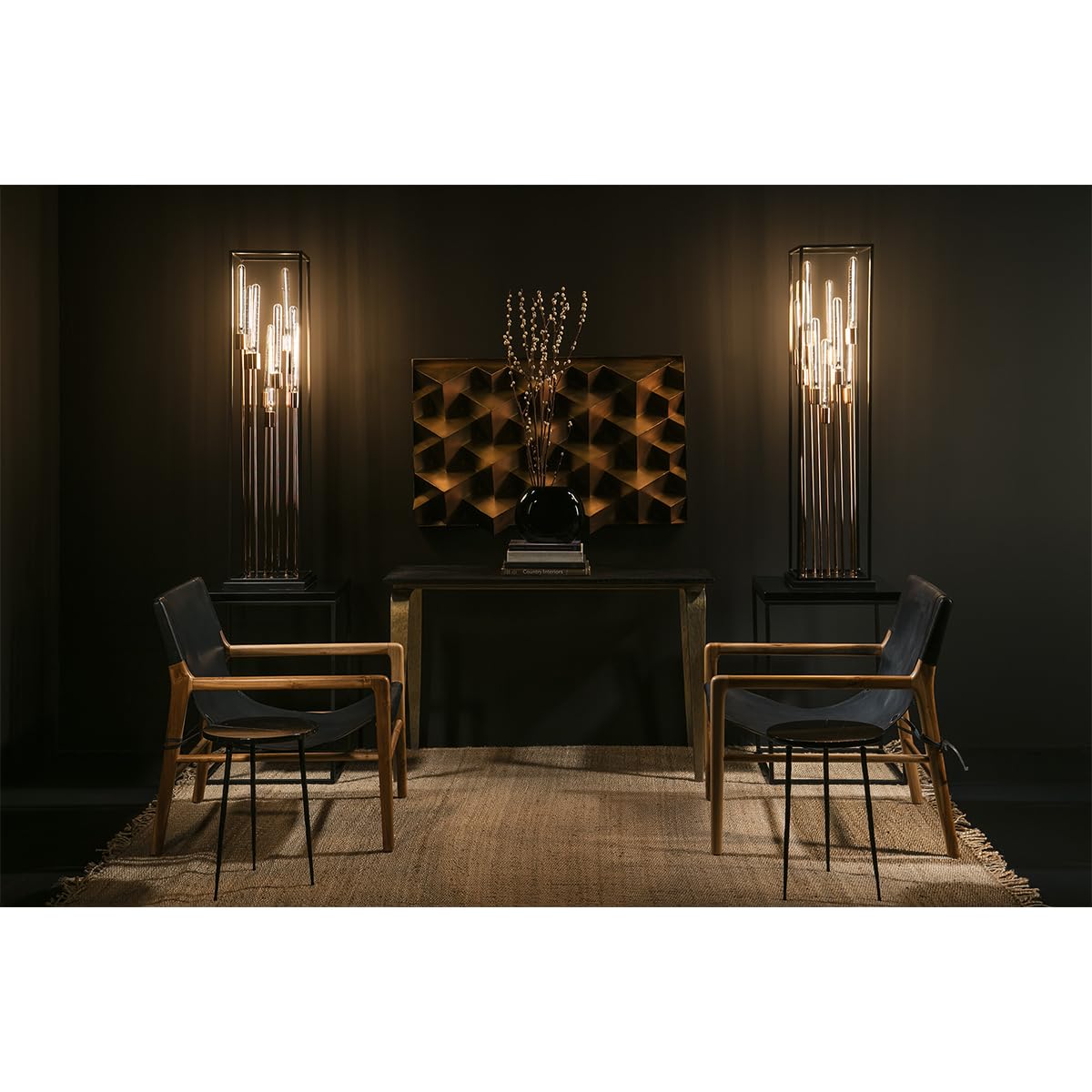 LAMPARA DE PIE 29X29X129 METAL NEGRO/COBRE SIN BOMBILLAS