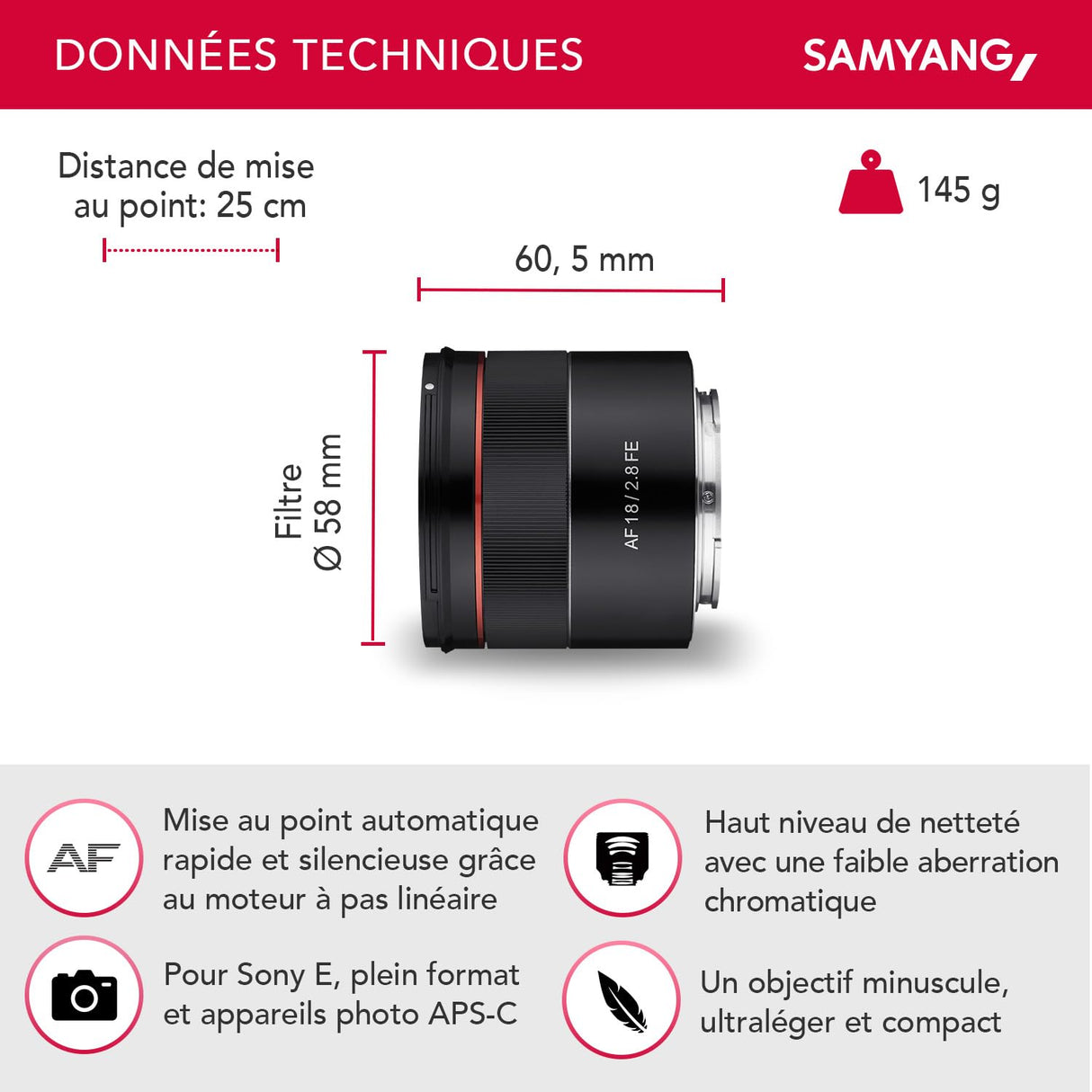 Samyang AF 18 mm F2,8 FE + estación de Lente para Sony E Mount Full Format & APS-C I Ultra Ligero Gran Angular con Enfoque automático rápido I Distancia Focal Fija para Sony Alpha A7C A7 III A6400