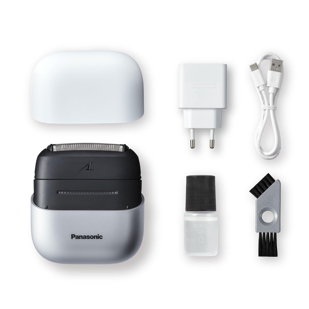 Panasonic ES-ACM3BW503 Serie 700 Afeitadora Compacta de 3 Cuchillas, Afeitadora Eléctrica Húmeda y Seca para Hombres, Sensor de Barba, Resistente al Agua IPX7, Carga USB-C y Adaptador, Blanco