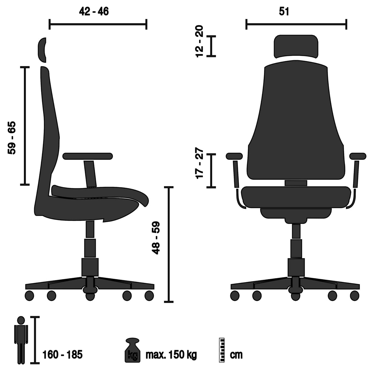 hjh OFFICE Silla de Oficina Silla giratoria ERGOHUMAN GEN2 Malla Diseño Original con Soporte Lumbar Flexible, Negro