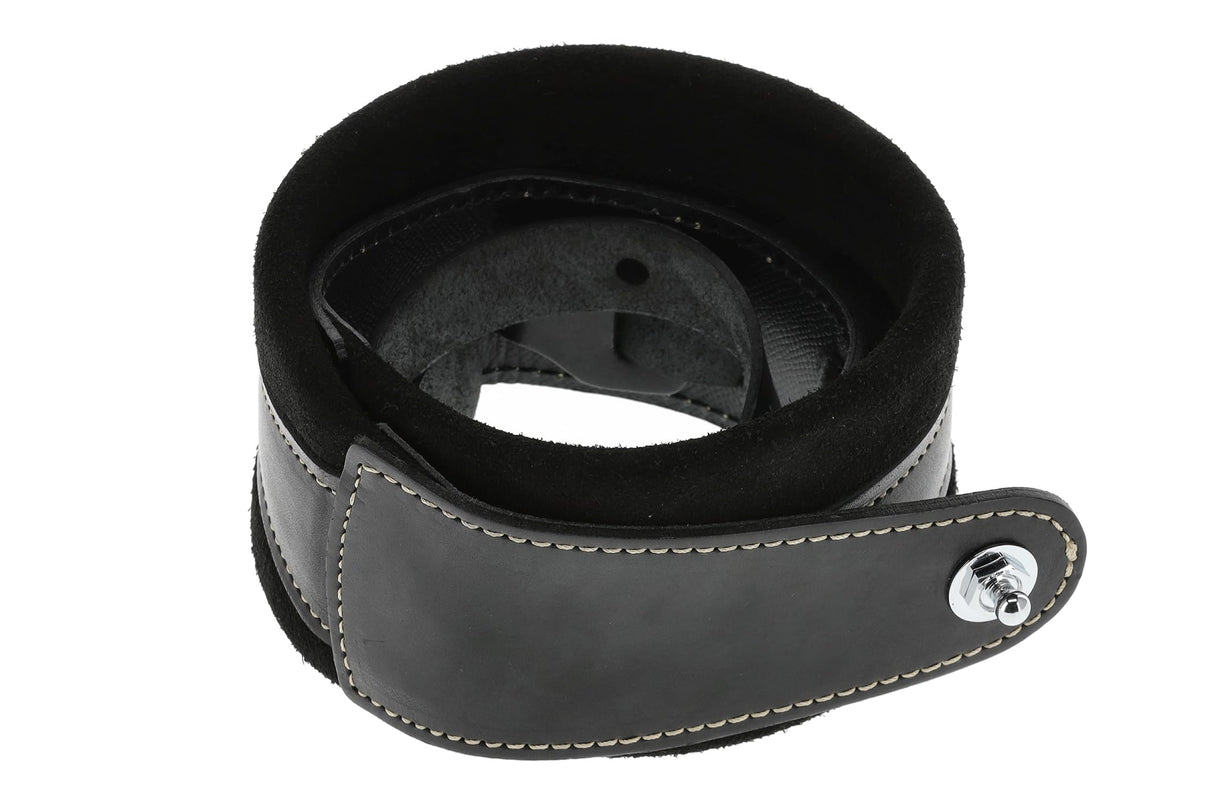 GEWA Correa para guitarra serie Prestige, cuero auténtico, ancho 85 mm, largo 103-139 cm, cierres de seguridad cromados, negro/negro, 1 par de cierres de seguridad F&S incluidos