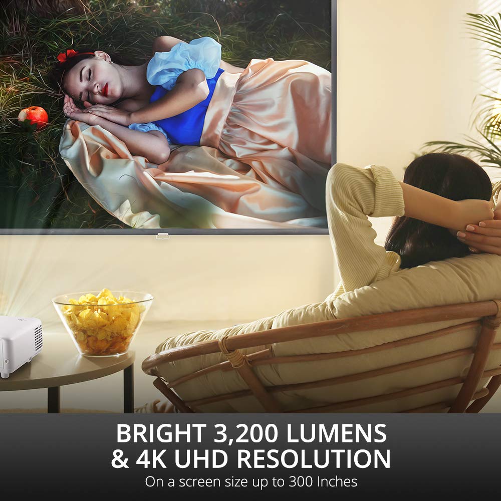 Viewsonic Proyector DLP UHD para cine en casa PX701-4K (4K, 3200 lúmenes ANSI, 2 HDMI, altavoz de 10 W, zoom óptico de 1,1 x, HDR), color blanco