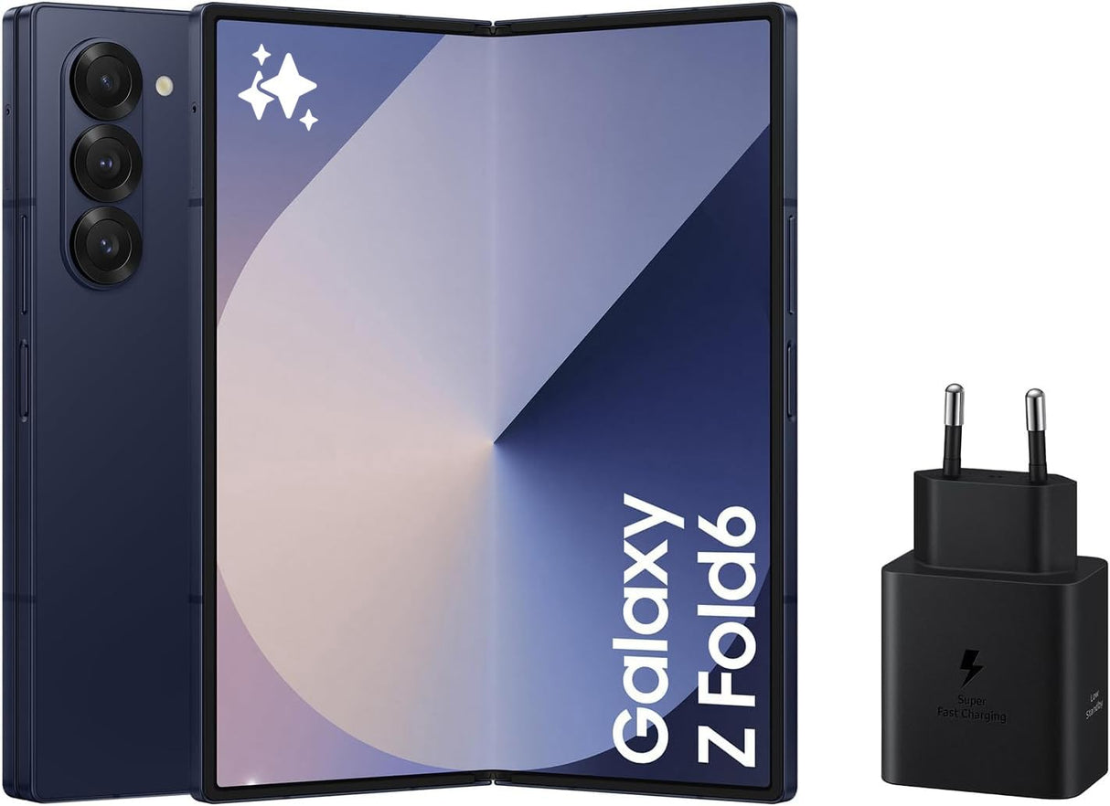 Samsung Galaxy Z Fold6 1TB + Cargador - Teléfono Móvil con IA, Smartphone Android Libre, Cámara 50 MP, Pantalla Grande, Batería de Larga Duración, Azul Oscuro (Versión Española)