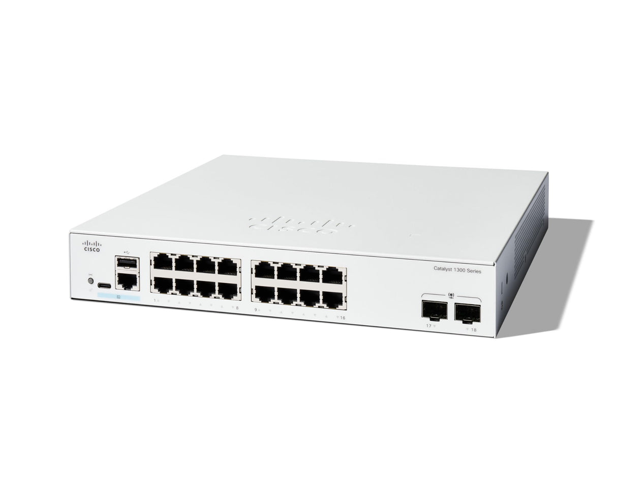 Cisco Switch administrado Cisco Catalyst 1300-16T-2G, GE de 16 Puertos, SFP GE 2x1, protección Limitada de por Vida (C1300-16T-2G)