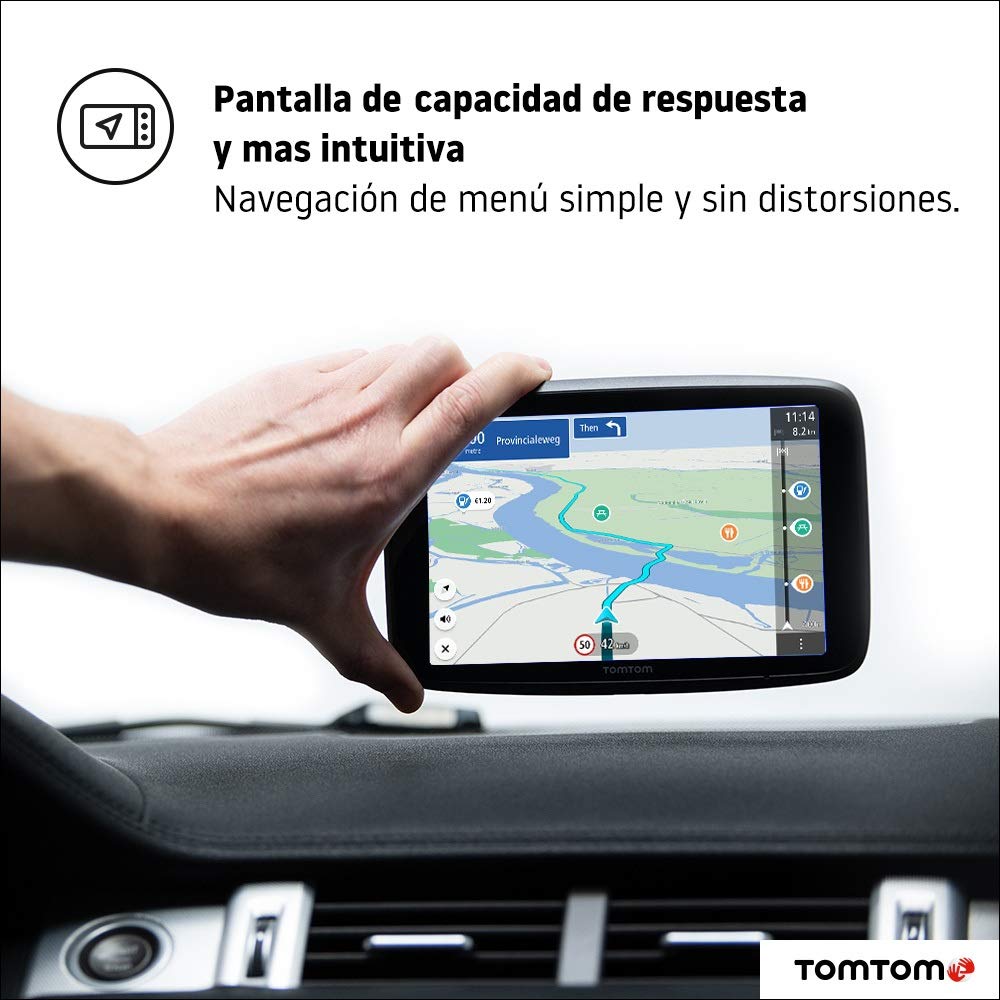TomTom GPS para coche GO Discover, 6 pulgadas, con tráfico y radares, mapas del mundo, actualizaciones rápidas via WiFi, disponibilidad de parking, precios de combustible, soporte Click-Drive