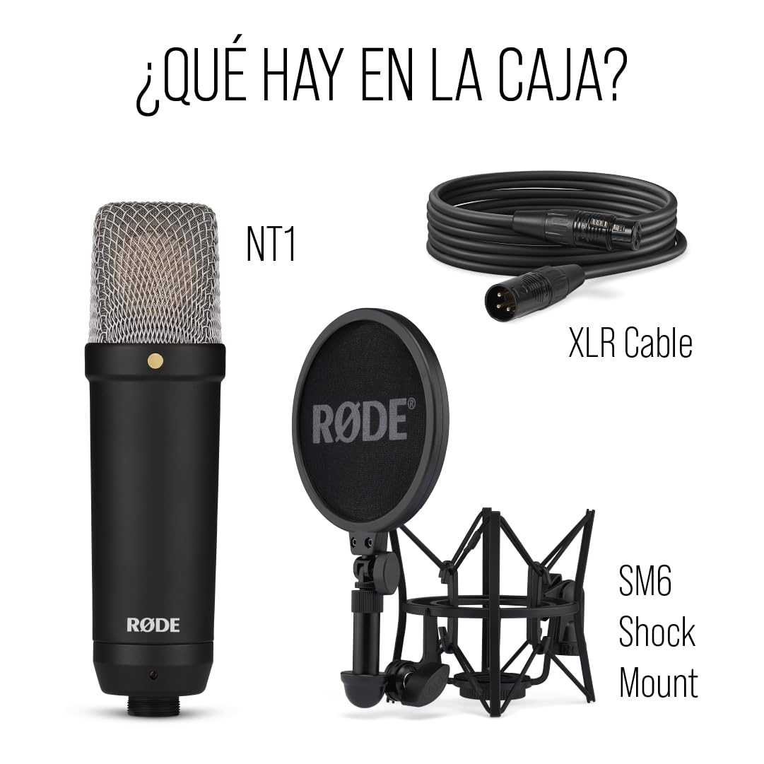 RØDE NT1 Signature Series micrófono de condensador de gran diafragma de la con soporte antivibraciones, filtro antipop y cable XLR para producción musical, grabación de voz, streaming y podcasting