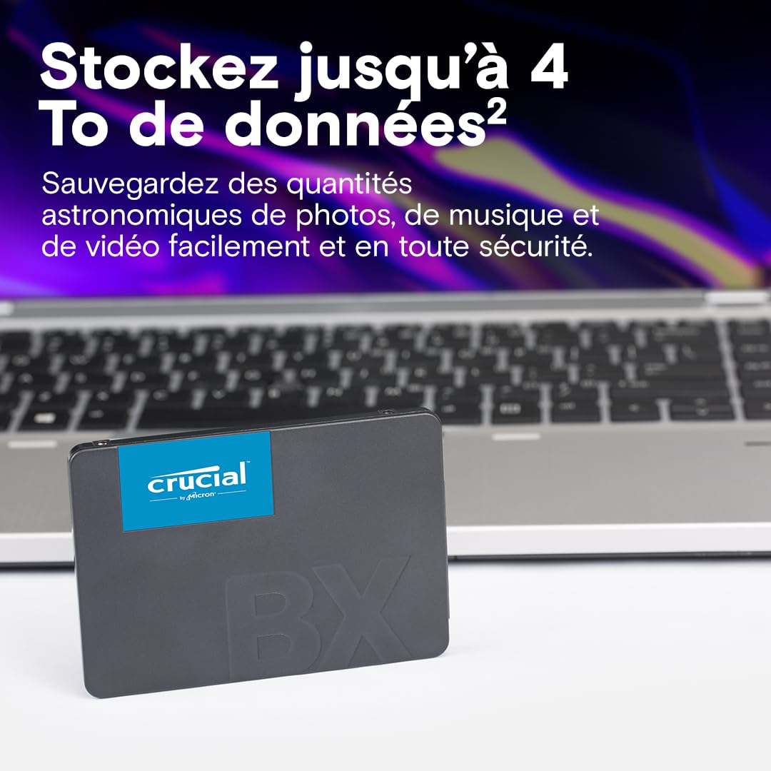 Crucial BX500 SATA SSD 2TB Interno 2.5", hasta 540MB/s, Compatible con Ordenador Portátil y de Sobremesa (PC), 3D NAND, Aceleración de Escritura dinámica - CT2000BX500SSD101