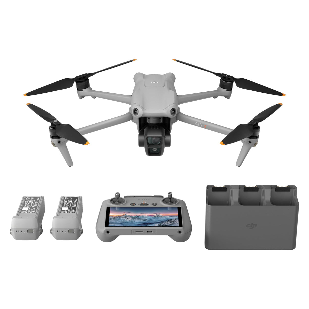DJI Pack Air 3 Vuela Más con DJI RC 2 (control remoto con pantalla), dron con doble cámara 4K HDR con gran angular y teleobjetivo medio, 46 min de tiempo máx. de vuelo, O4, dos baterías adicionales