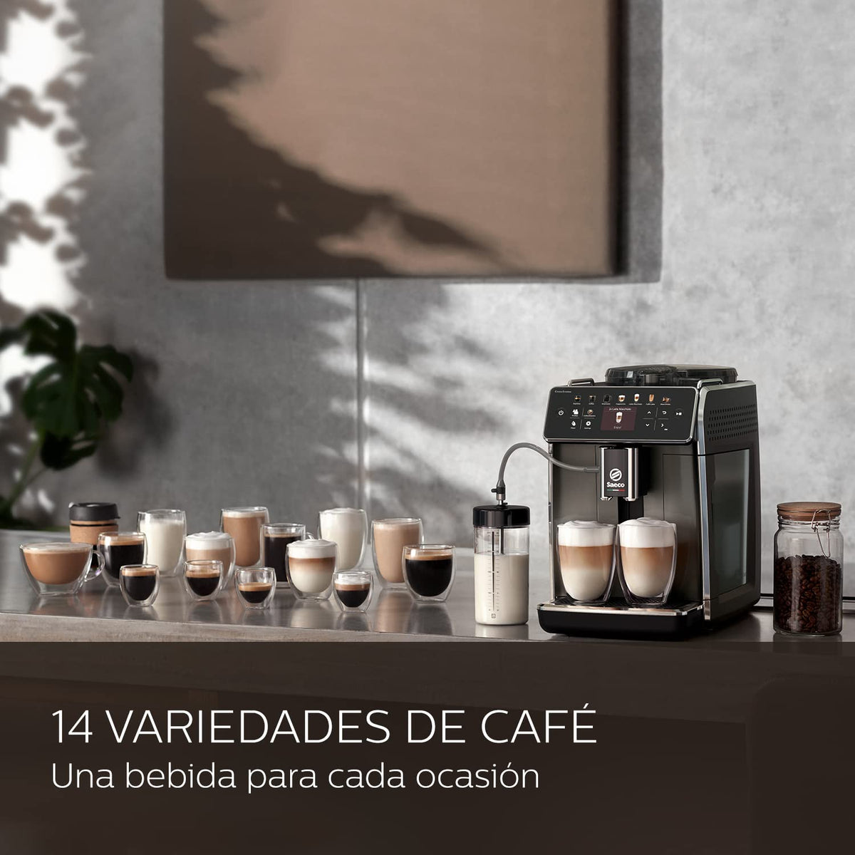 Saeco GranAroma Cafetera Superautomática - 14 Variedades de Café, Pantalla en Color Intuitiva, 4 Perfiles de Usuario, Molinillo de Cerámica (SM6580/10)
