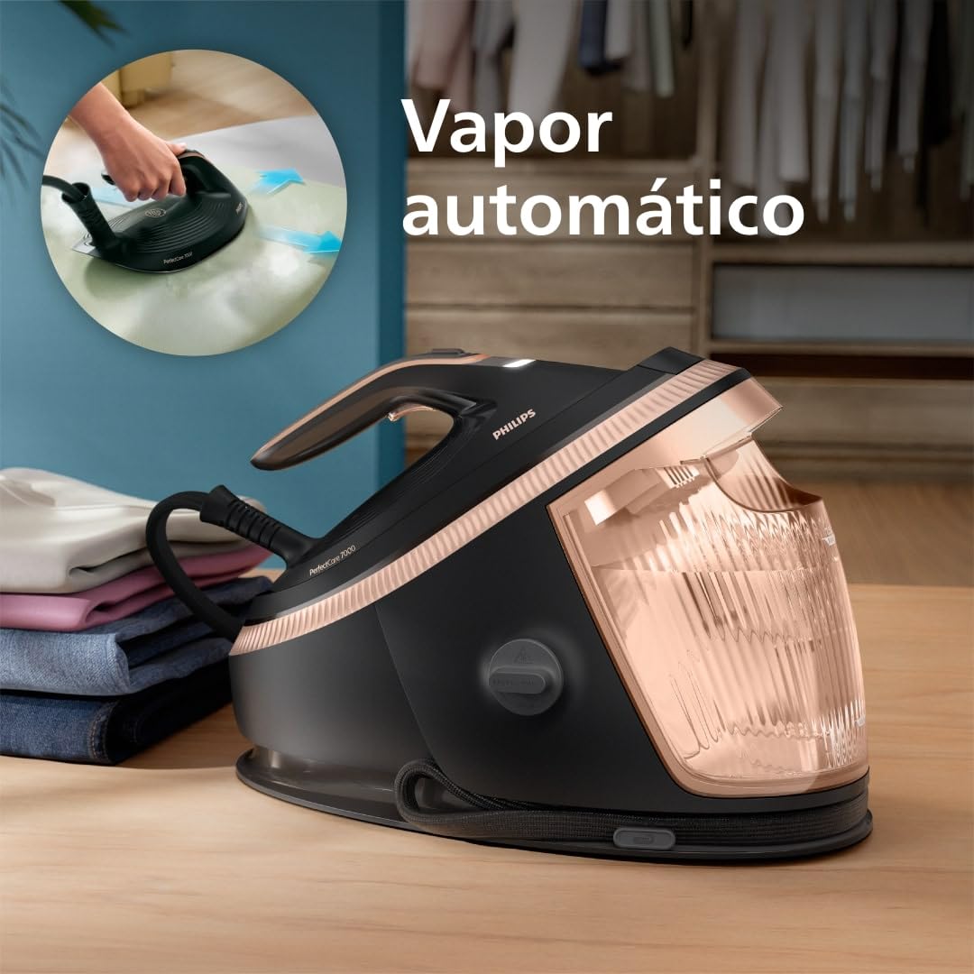 Philips PerfectCare serie 7000 Centro de planchado, golpe de vapor de 650 g, 8.5 Bares, suela SteamGlide Elite, vapor automático inteligente (PSG7300/80)
