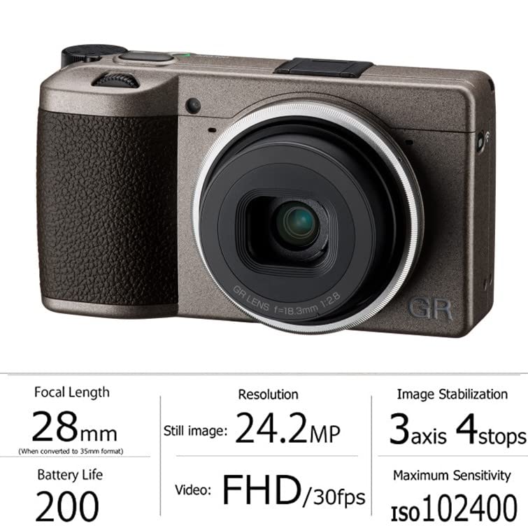 Ricoh GR III Diary Edition, Cuerpo Gris cálido Metalizado con Agarre marrón Oscuro y Anillo Plateado Natural, Sensor CMOS de tamaño APS-C de 24MP, Objetivo GR de 28mmF2.8