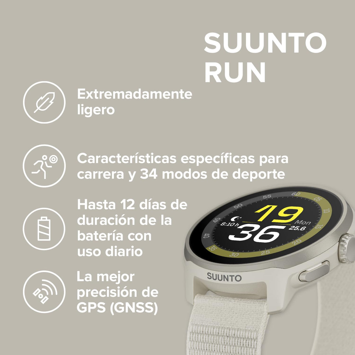 SUUNTO Run Reloj GPS Running, Pantalla Táctil AMOLED 1,32'', Ligero, Multideporte, Monitor Actividad, GPS Preciso, Seguimiento Cardíaco/Sueño, 12 Días Autonomía, 4GB Almacenamiento Música