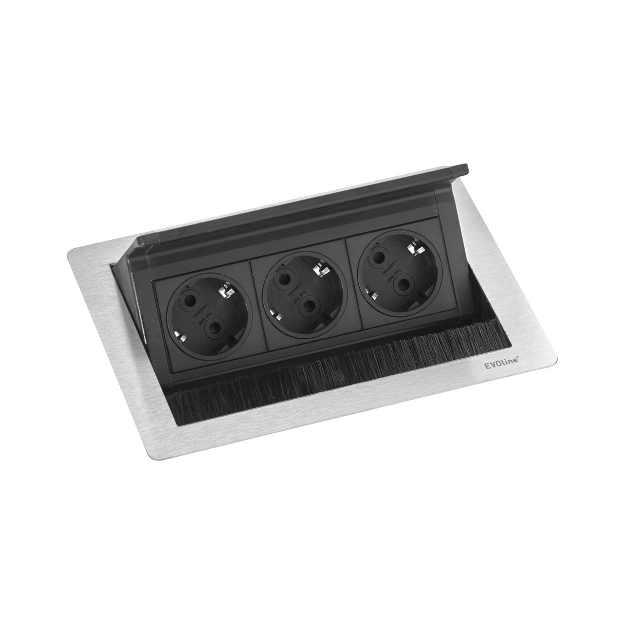 Schulte Evoline Flip Top Push S 3 x Schuko Acero Inoxidable, 1 Pieza, 1593 7010 1700