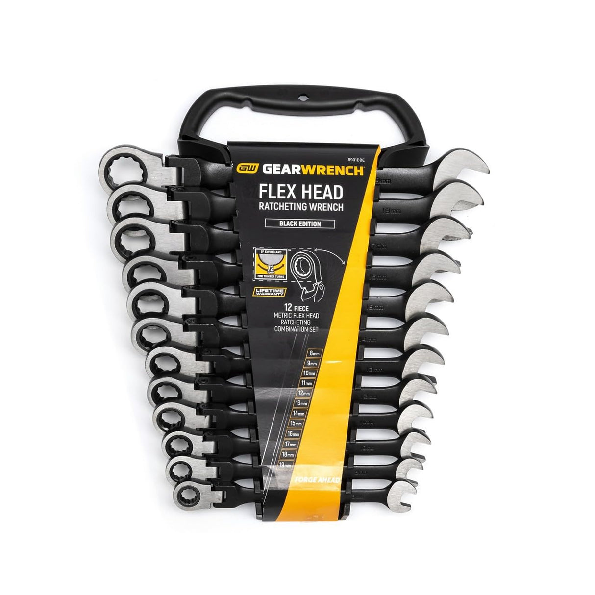 Gearwrench 9901DBE Juego de llaves de combinacion metrica de 12 puntos, color negro, de 8 a 19mm (12 unidades), negro
