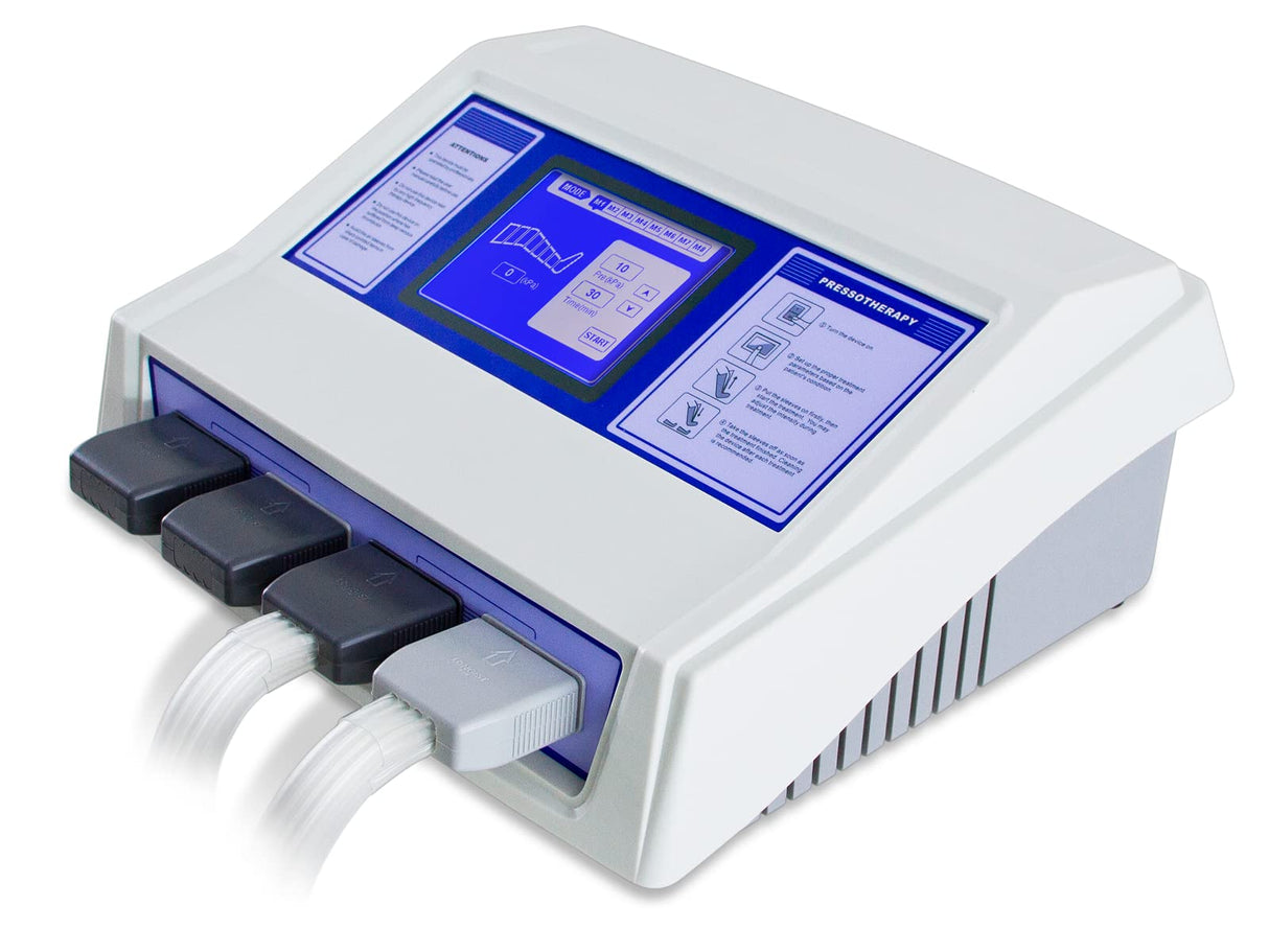 QUIRUMED Máquina de presoterapia MQ-500 con Full Body y cuatro salidas, Dispositivo de Masaje, Drenaje linfático, Aumenta circulación sanguínea, pantalla LDC