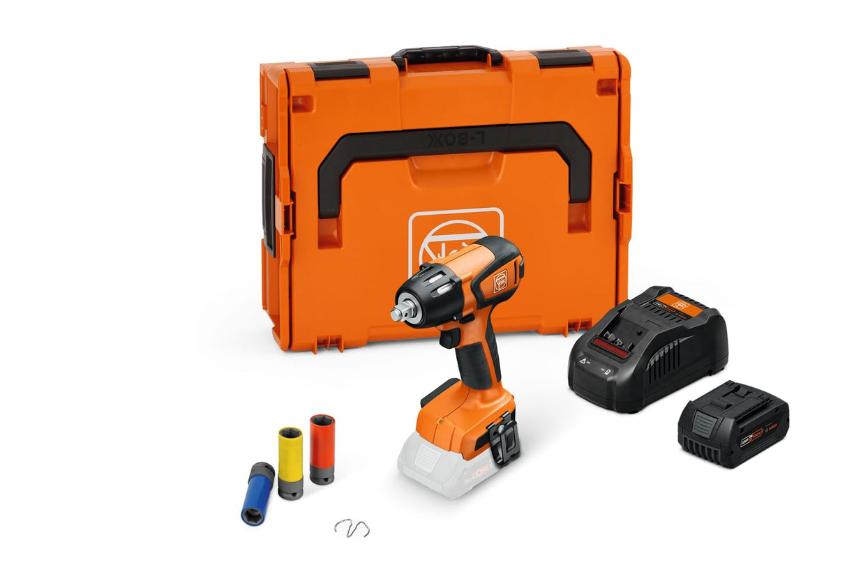 FEIN SET RTU Top Llave de impacto a batería, ASCD18-300W2 AS 18V, Hasta máx. 290 Nm con motor sin escobillas y ajuste del par en 6 niveles. Atornillados métricos hasta M18 1 batería 18V 5Ah y cargador