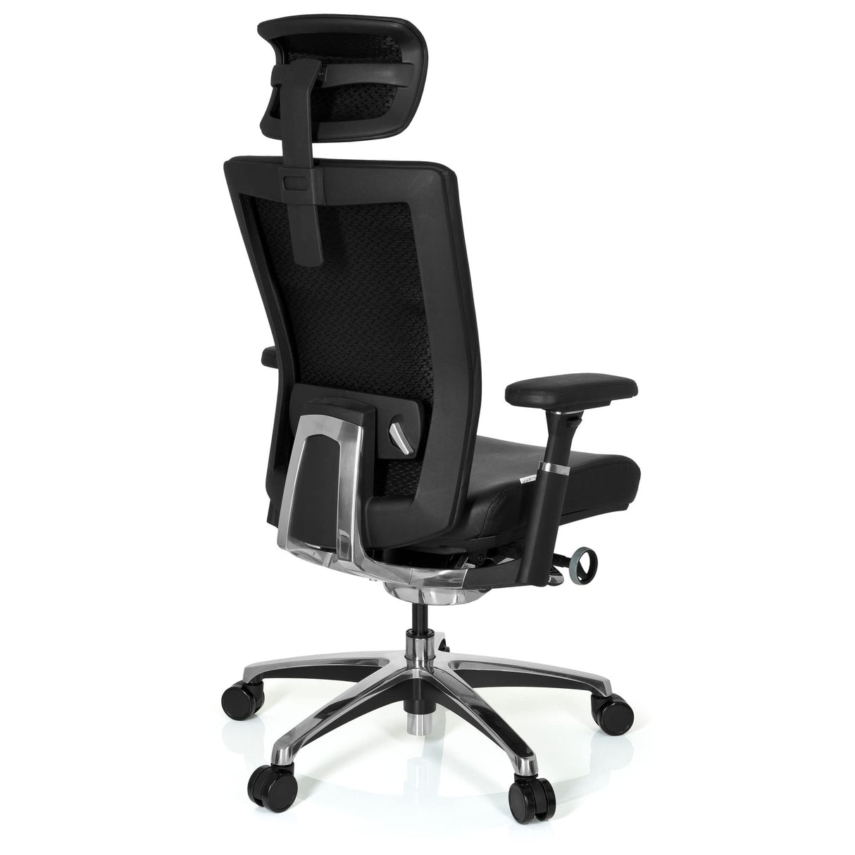 hjh OFFICE 657604 Silla de Oficina Nova Cuero Negro, Silla giatoria, ergonomica, apoyabrazos Ajustables, con apoya Cabezas