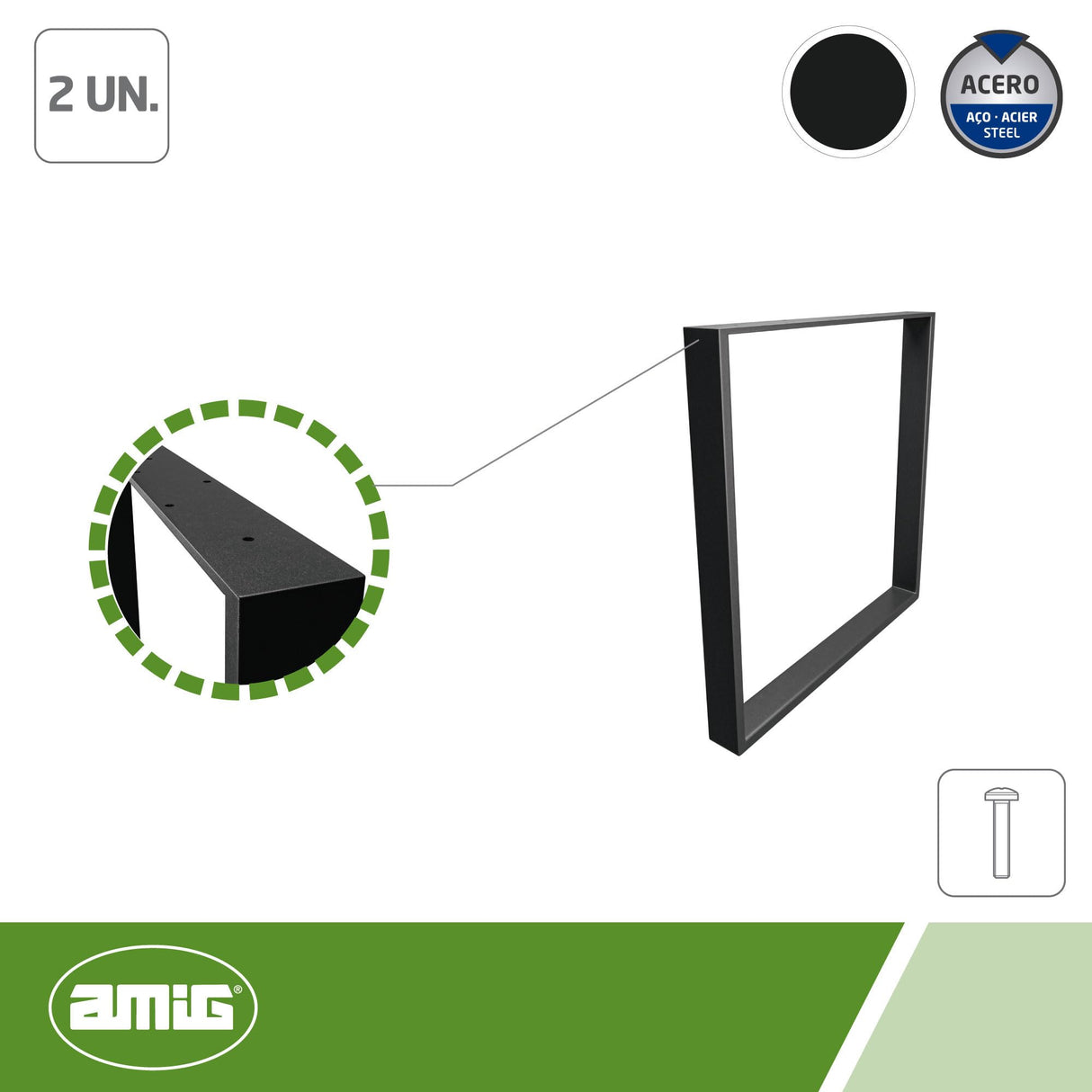 Amig - Juego de 2 Patas para Mesas de Comedor o Recibidor - Set de Patas para Mesa de Estilo Industrial - Material: Acero - 780 x 80 x 712 mm - Resistencia y Durabilidad - Acabado en Negro Mate