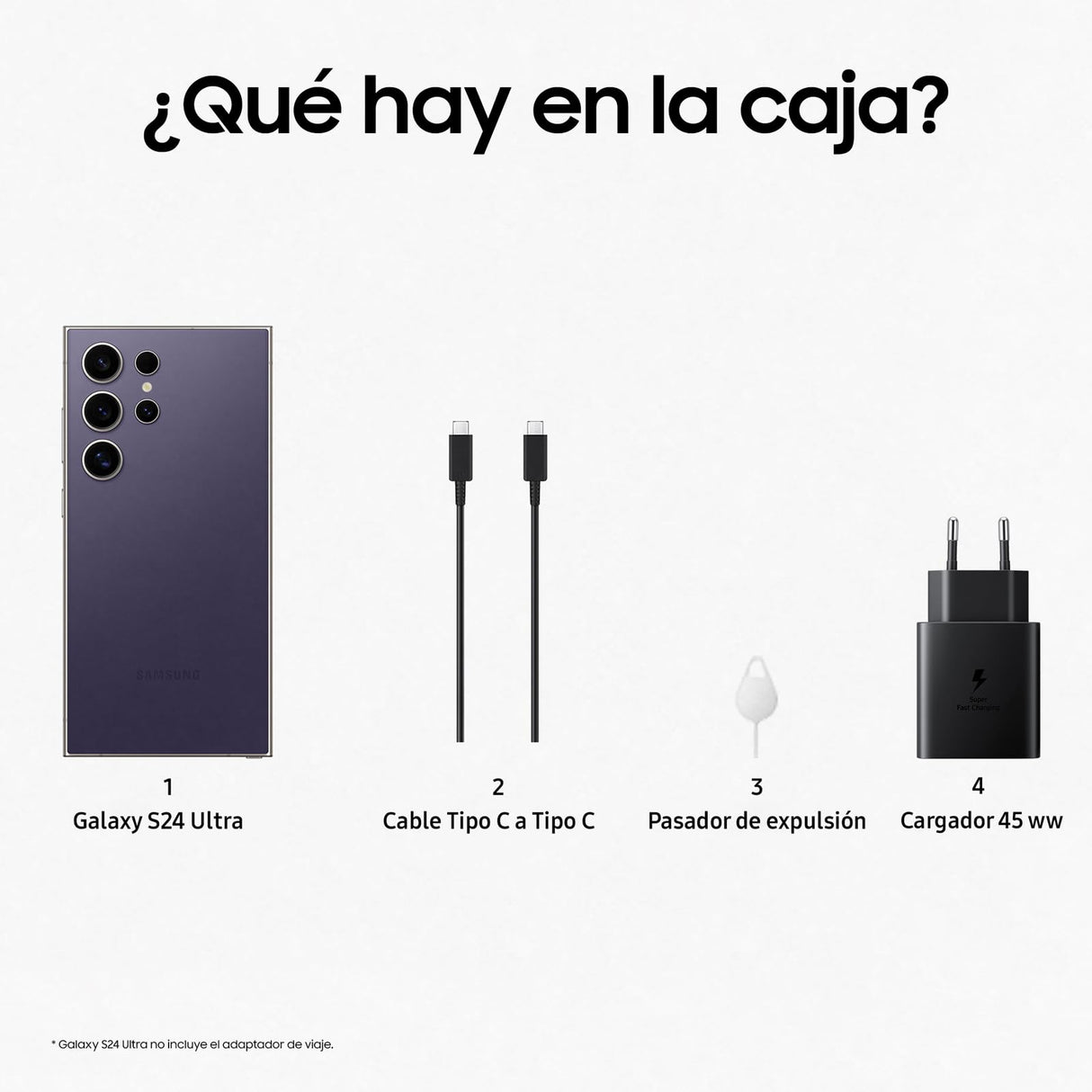 Samsung Galaxy S24 Ultra y Cargador 45W, Teléfono Móvil con IA, Smartphone Android, 12 GB RAM, 256 GB Almacenamiento, Cámara 200MP, S Pen, Batería Larga Duración, Violeta Titanium (Versión Española)