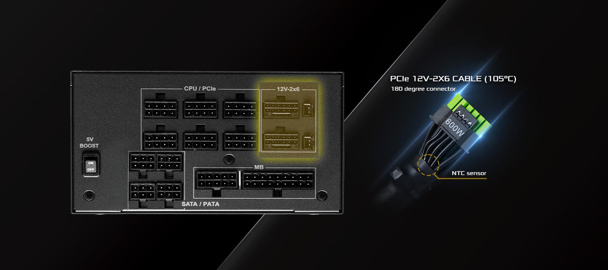 Fuente ALIMENTACION ASROCK PG-1300G,PSU,1300W,80 Plus Gold,135MM,Modular,PCI-E 5.1 (12+4pin) x1,PCI-E (6+2 Pin) x5,SATA (5 Pin) x9