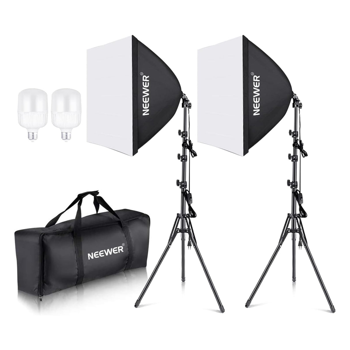 NEEWER Kit de Iluminación Continua de Caja de Luz Equivalente a 700W,2 Bombillas de LED de 5700K,60x60cm Softbox con Enchufe E27 para Equipo de Estudio Fotográfico