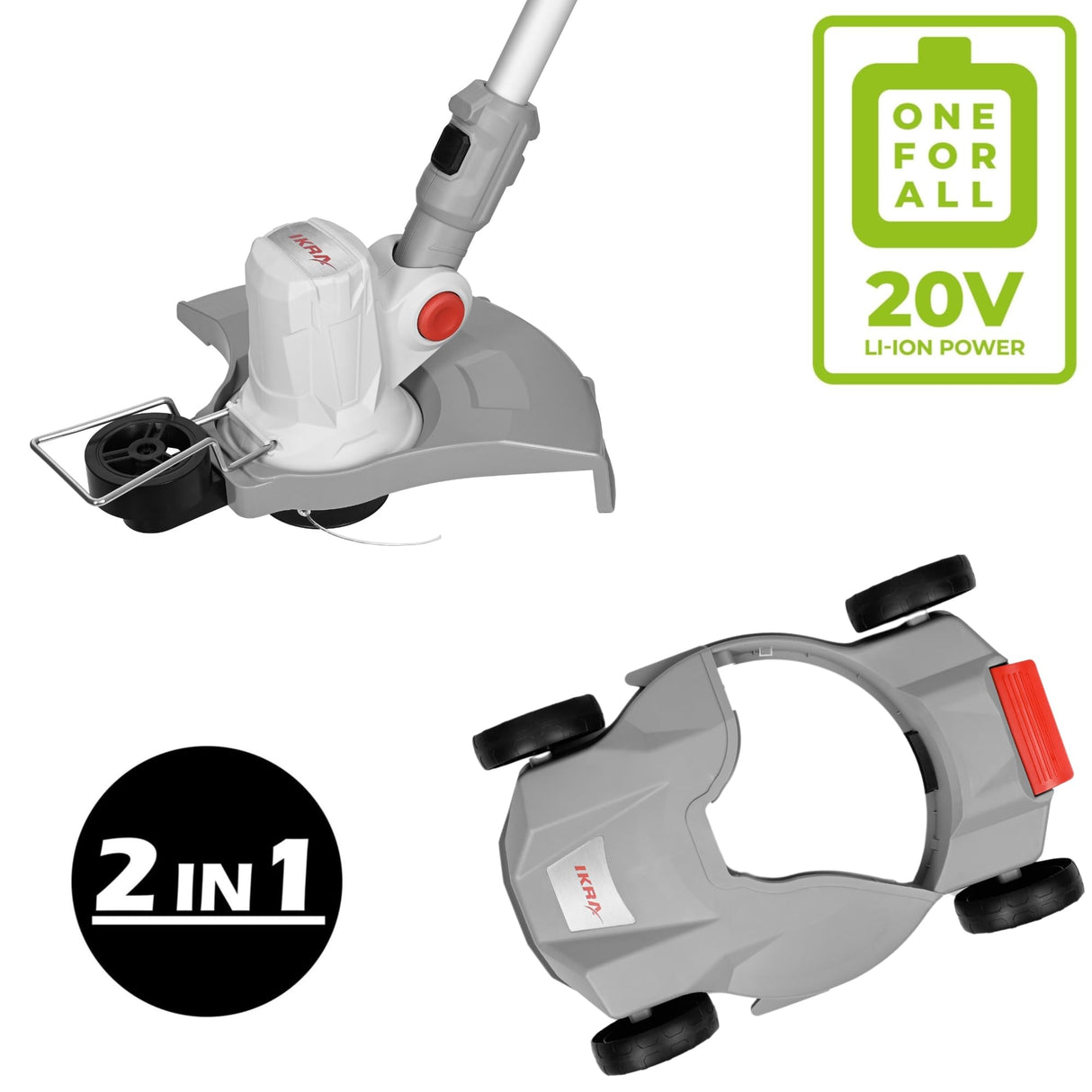 IKRA 2en1 cortabordes cortacésped sin Cable IART 2030 F Incl. batería, Cargador y 3 carretes de Hilo