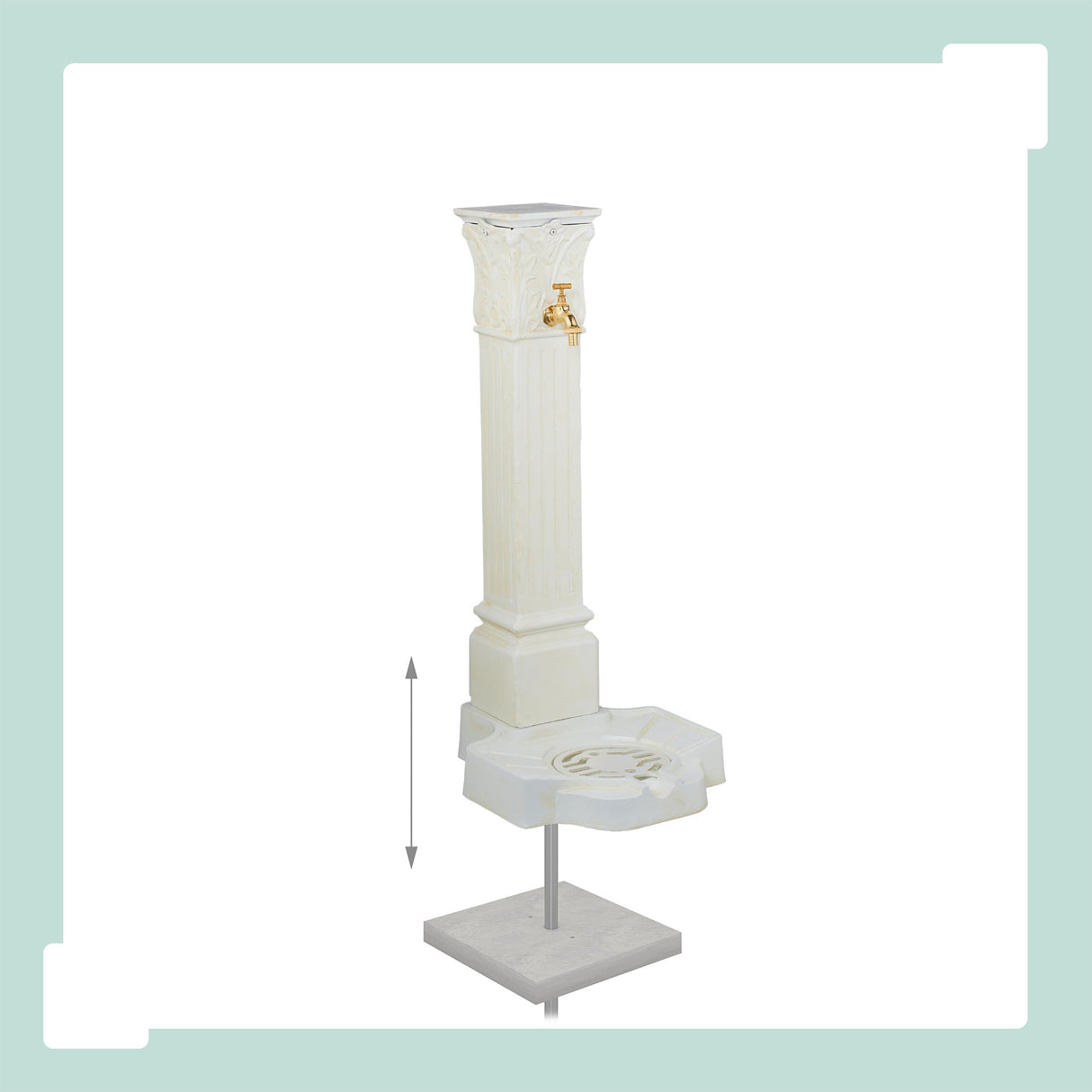 Relaxdays Fuente de Pie Antigua, con Grifo y Lavabo, 93x47x38 cm, Bebedero de Jardín, Terraza, Aluminio Fundido, Blanco, Latón