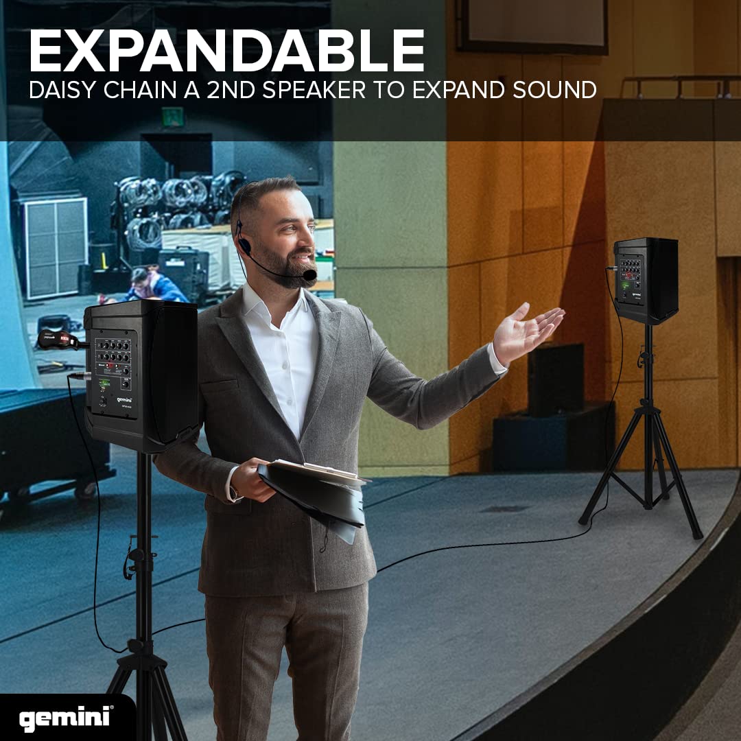 Gemini Sound Pro Audio GMU-HSL100 Plug and Sing Karaoke DJ, Bluetooth, Banda UHF, micrófono Lavalier con Conector inalámbrico de 1/4 Pulgadas, Adaptador transmisor para Altavoces