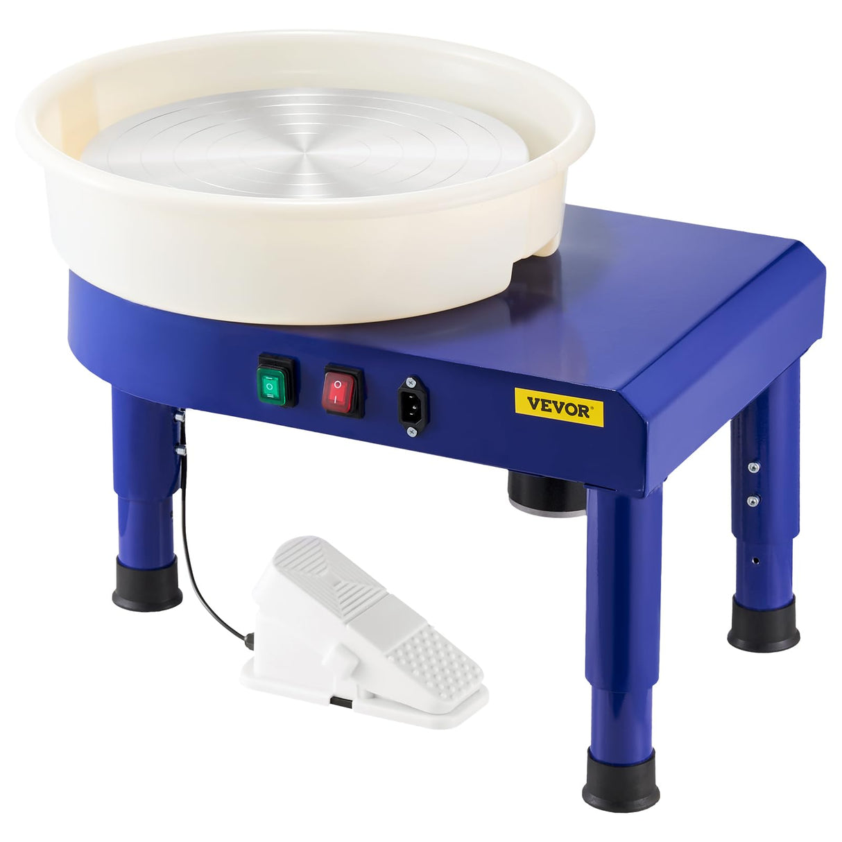 VEVOR Torno de Cerámica de 35 cm, Máquina Formadora de Ruedas de Cerámica con Pedal Ajustable de 60 a 300 RPM, Pata de Elevación Ajustable, Cuenco Desmontable para Manualidades, Bricolaje, Azul