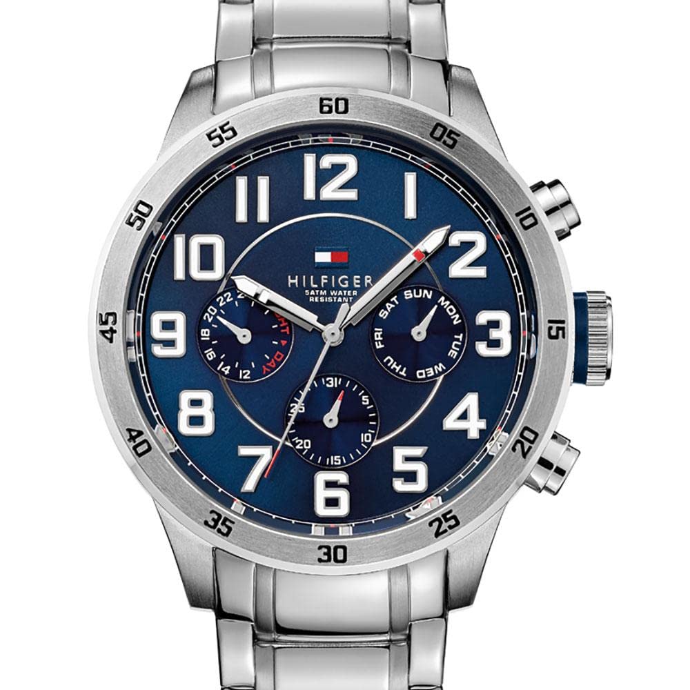 Tommy Hilfiger Reloj Analógico de Cuarzo Multifunción para Hombre con Correa de Acero Inoxidable Plateada - 1791053