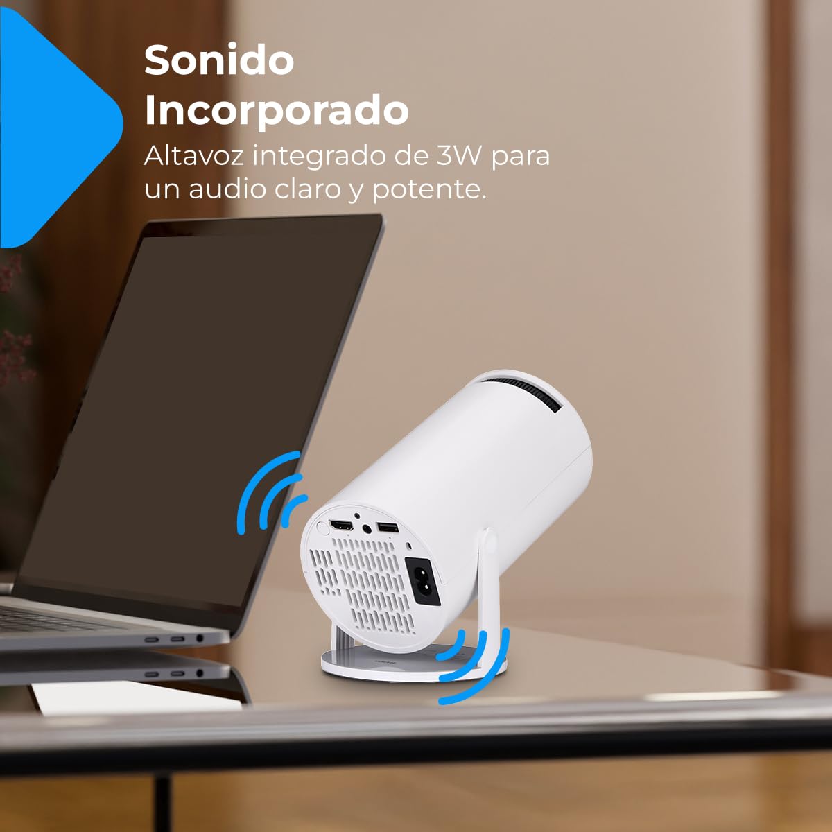 NK Mini Proyector Portátil - Resolución Full HD 1080P (Soporta 4K), Android, WiFi, Bluetooth, Mirror Link, Cristal 2.69" LCD, Altavoz Incorporado, HDMI y USB, Rotación 180°, (10'8 x 10'3 cm)